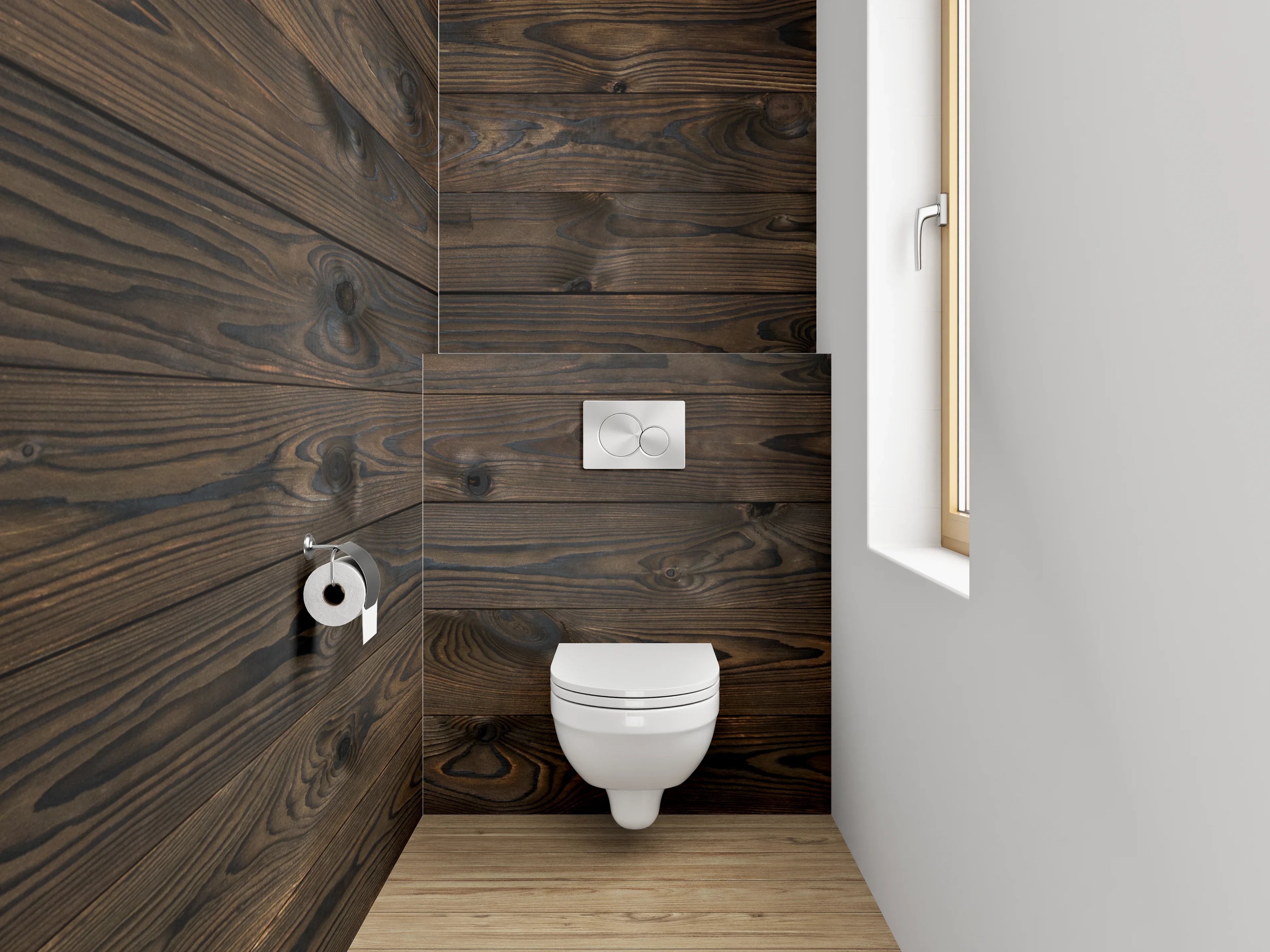 WC-Rückwand - Graues Holzmuster im Weiß