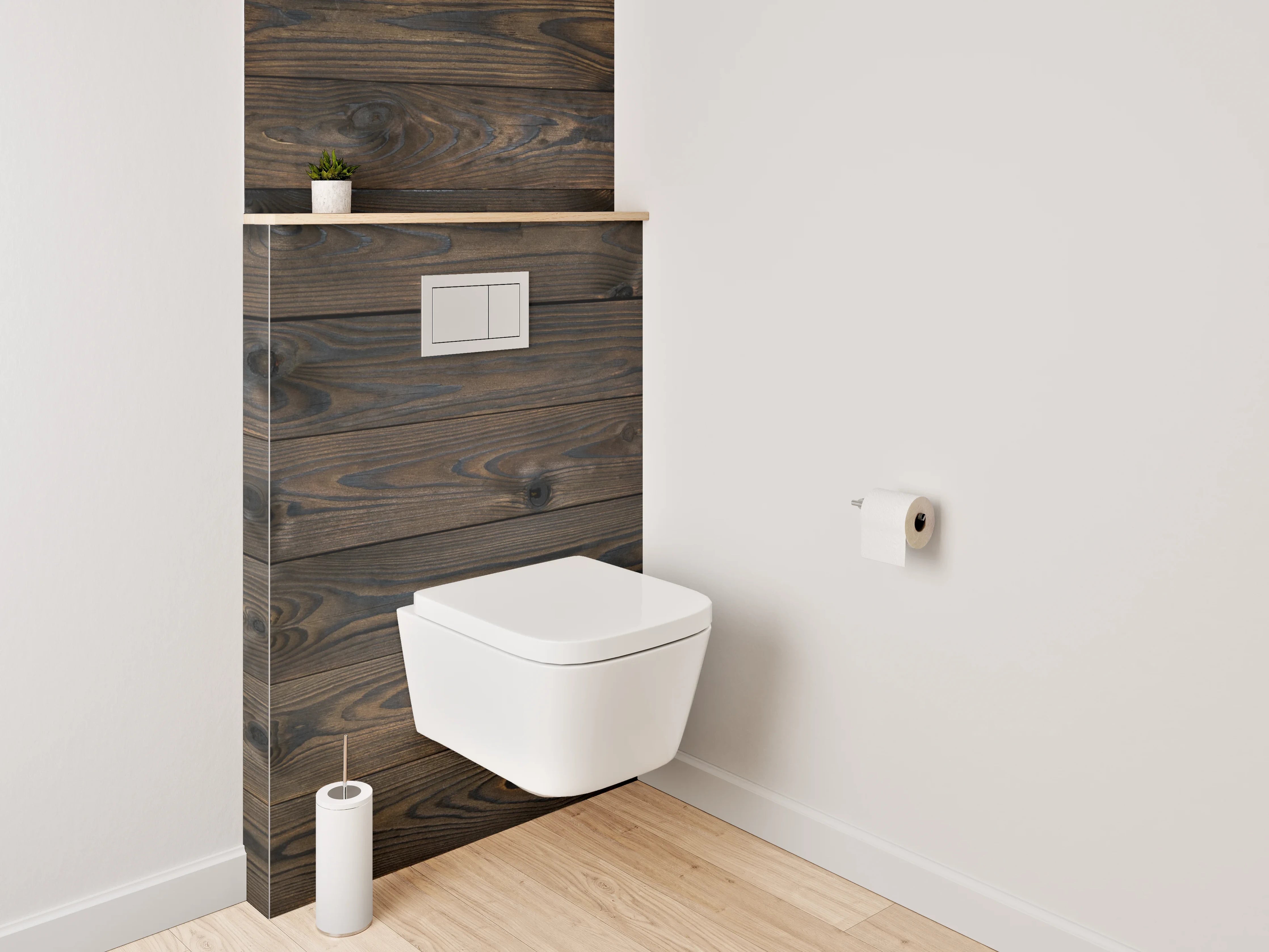 WC-Rückwand - Graues Holzmuster im Weiß