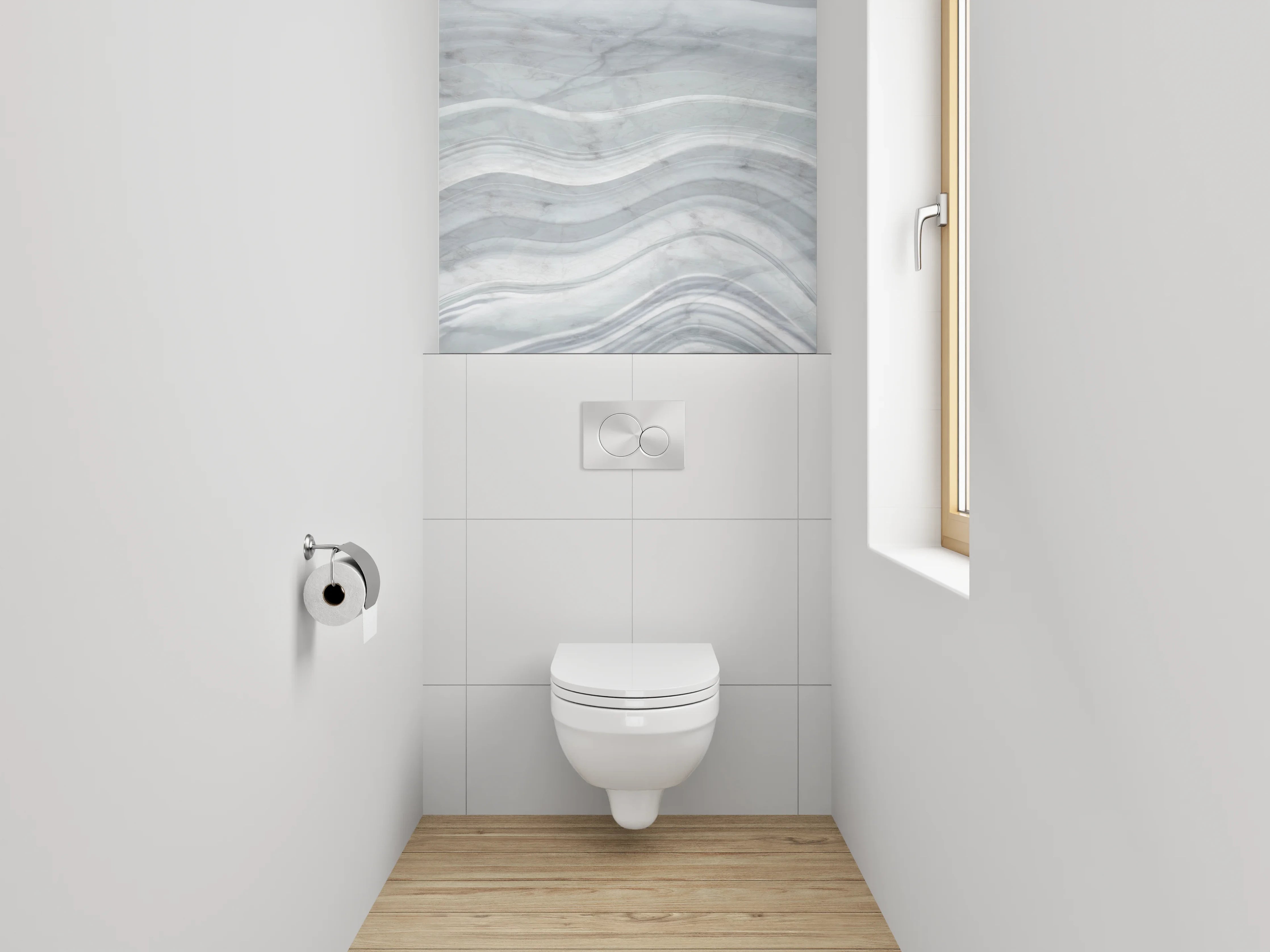 WC-Rückwand - Graues Marmor-Textur mit Wellenmuster