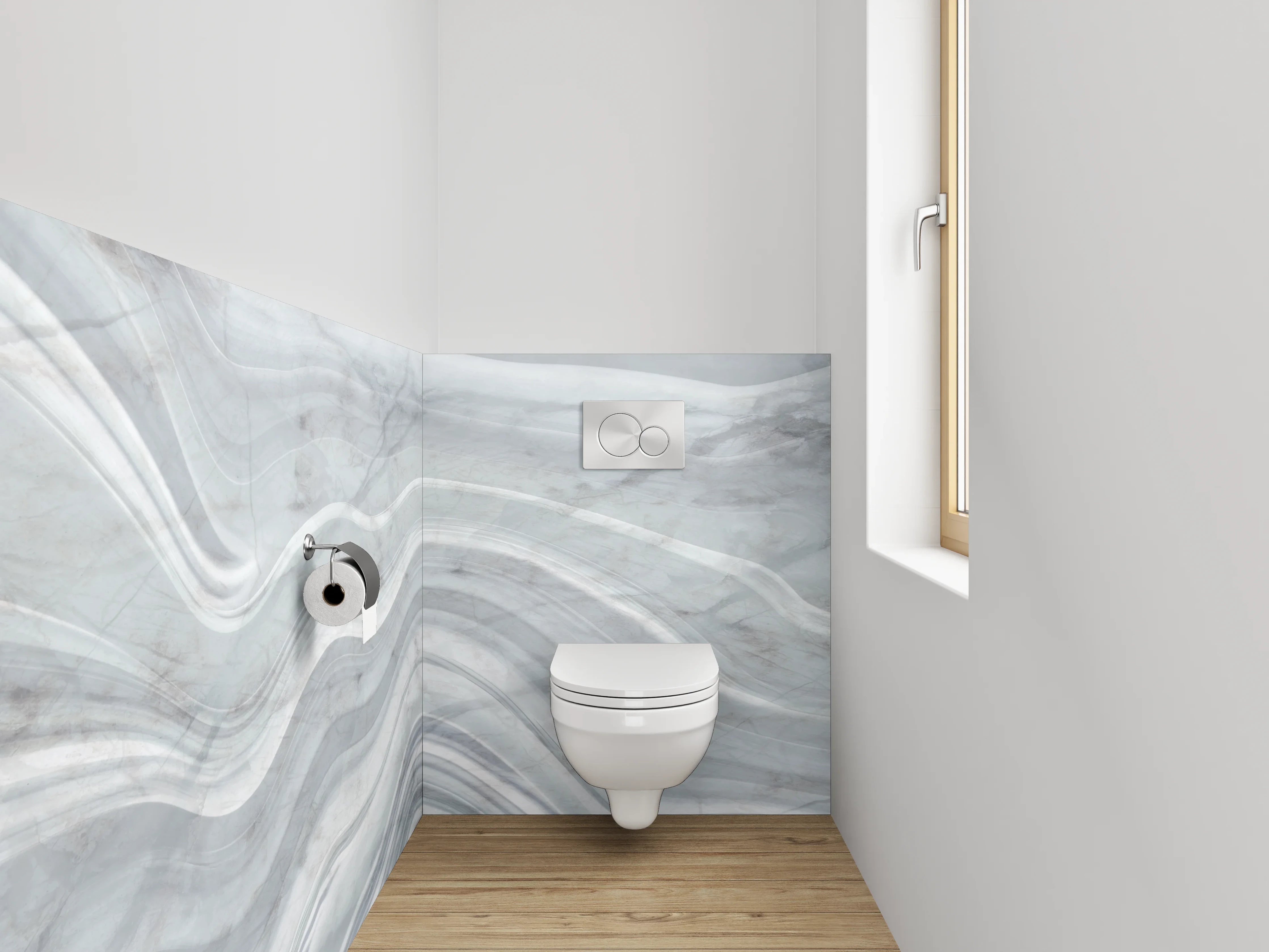 WC-Rückwand - Graues Marmor-Textur mit Wellenmuster