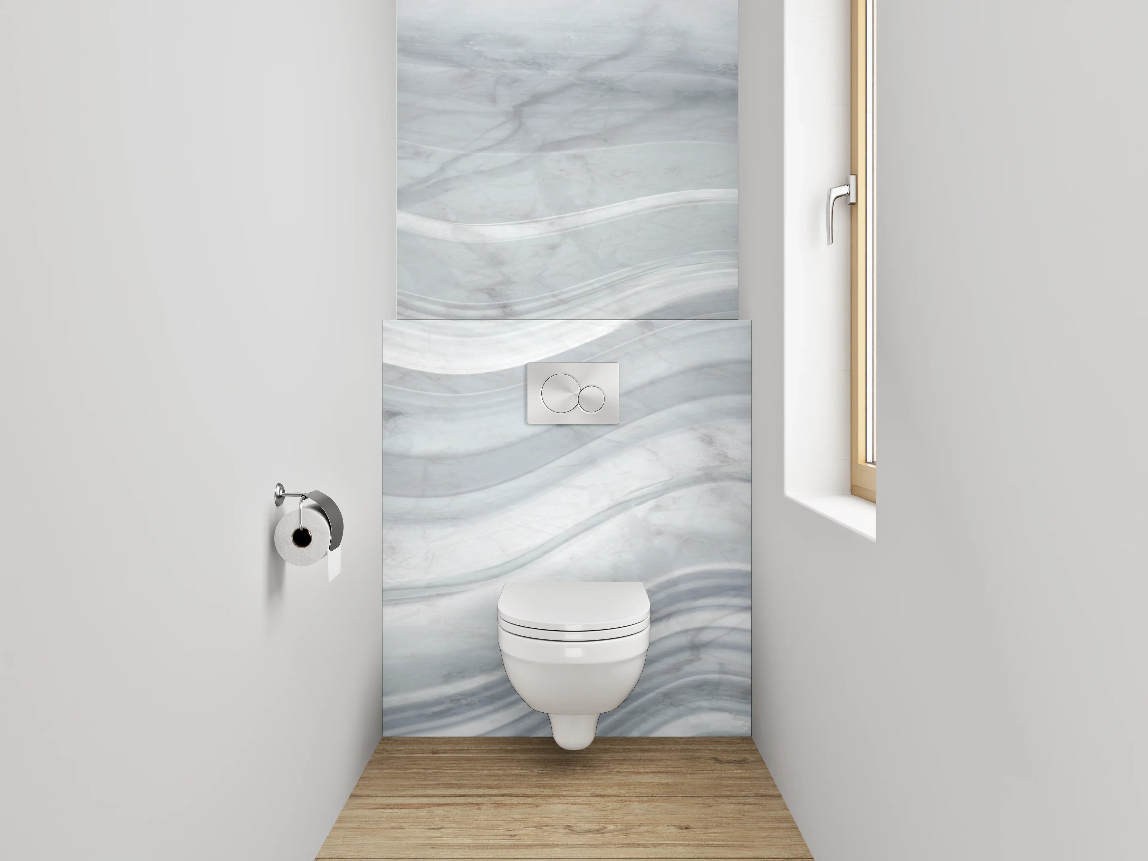 WC-Rückwand - Graues Marmor-Textur mit Wellenmuster