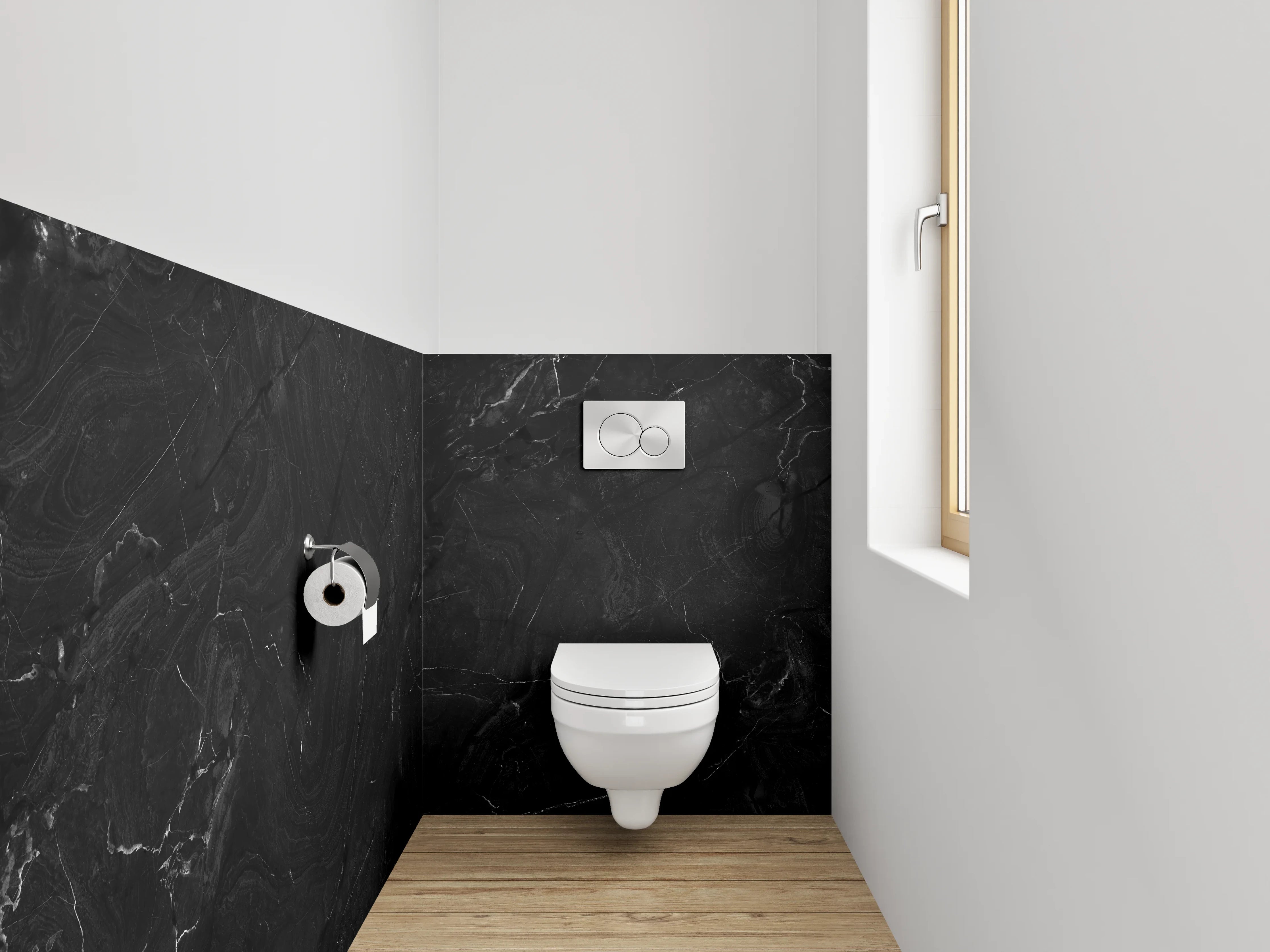 WC-Rückwand - Graugeäderte Adern auf Lichtmarmor