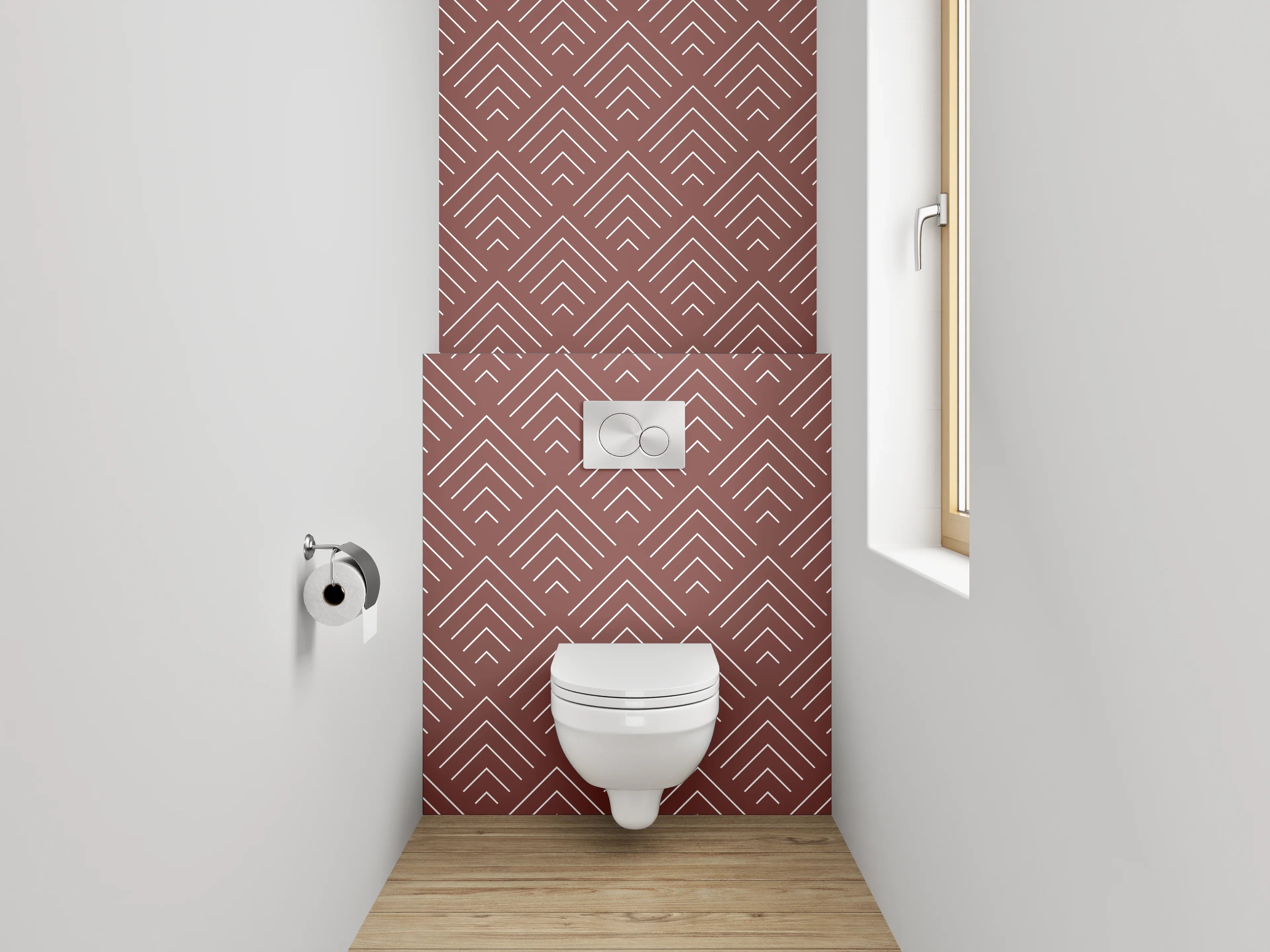 WC-Rückwand - Graurote Liniengeflechte auf Weiß