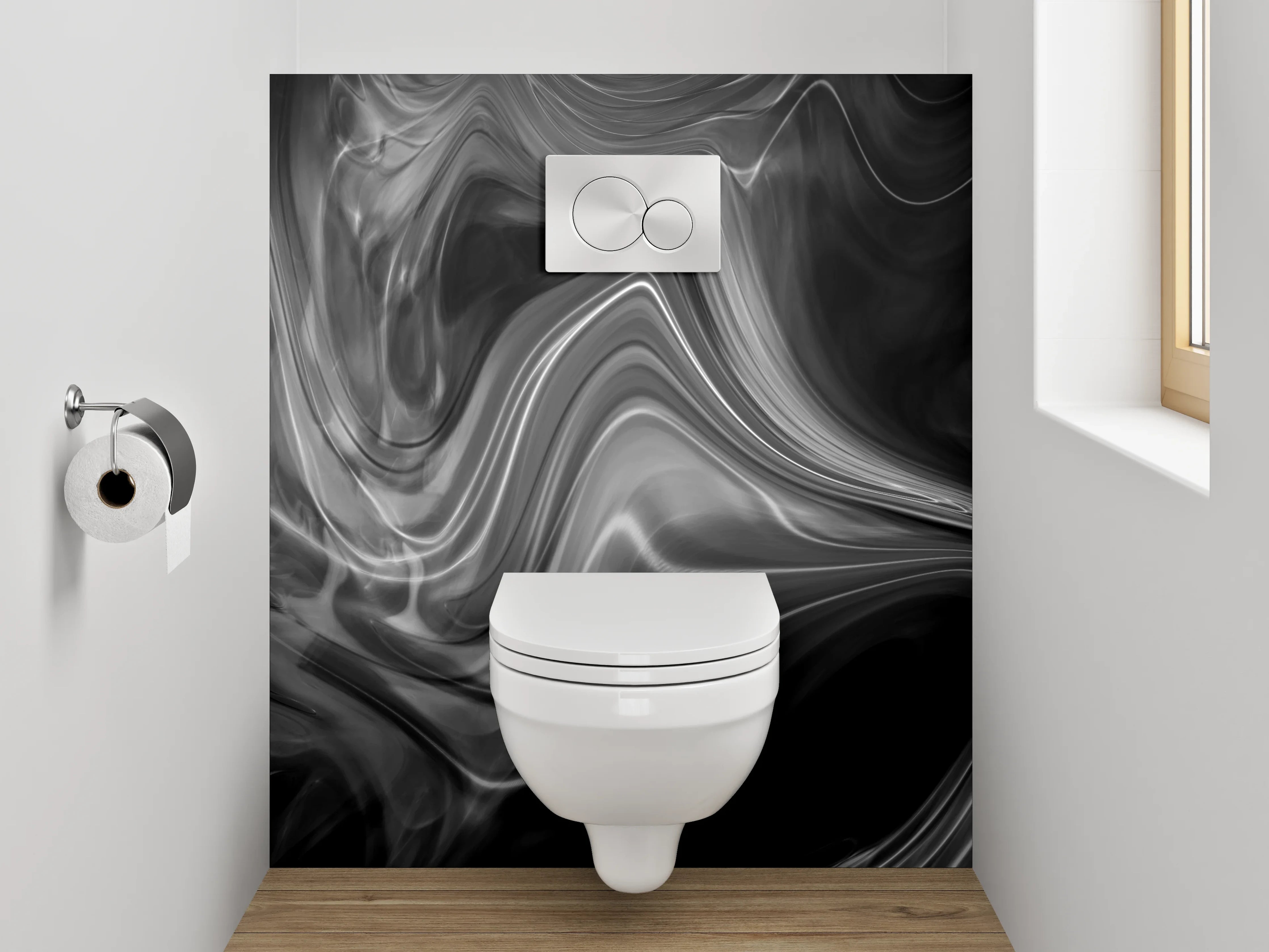 WC-Rückwand - Grauschattierte Marmorträume in Weiß