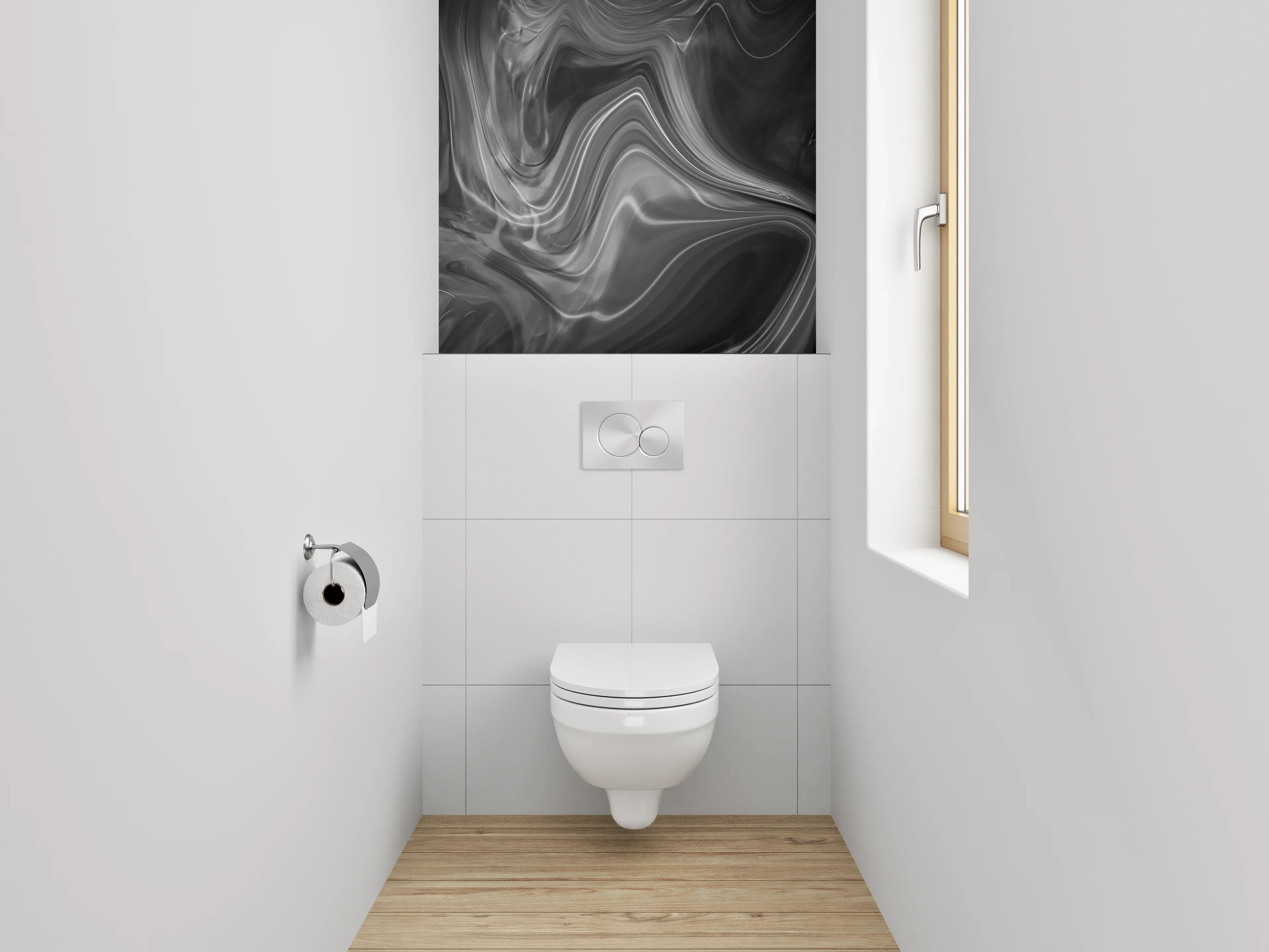 WC-Rückwand - Grauschattierte Marmorträume in Weiß