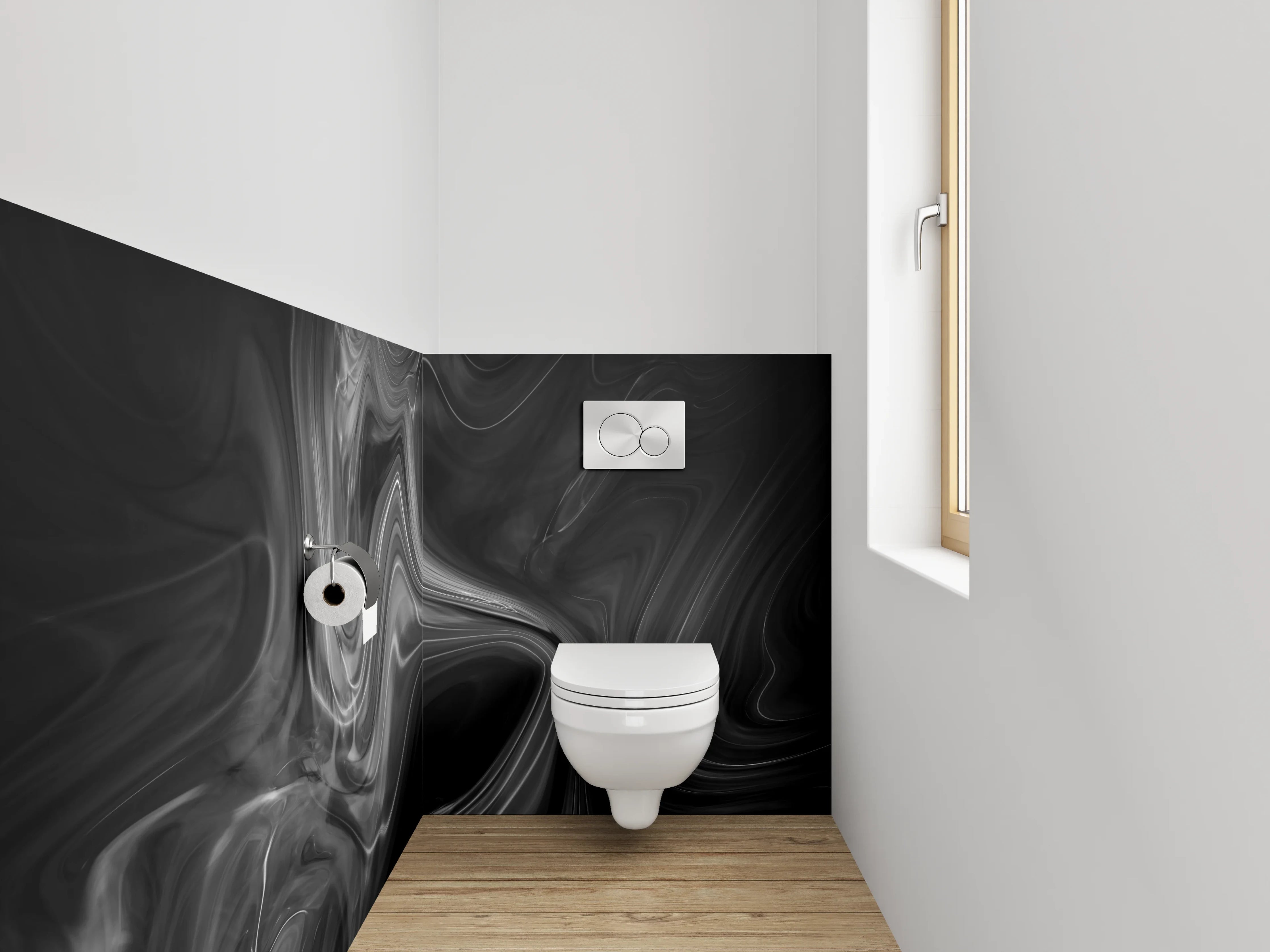 WC-Rückwand - Grauschattierte Marmorträume in Weiß