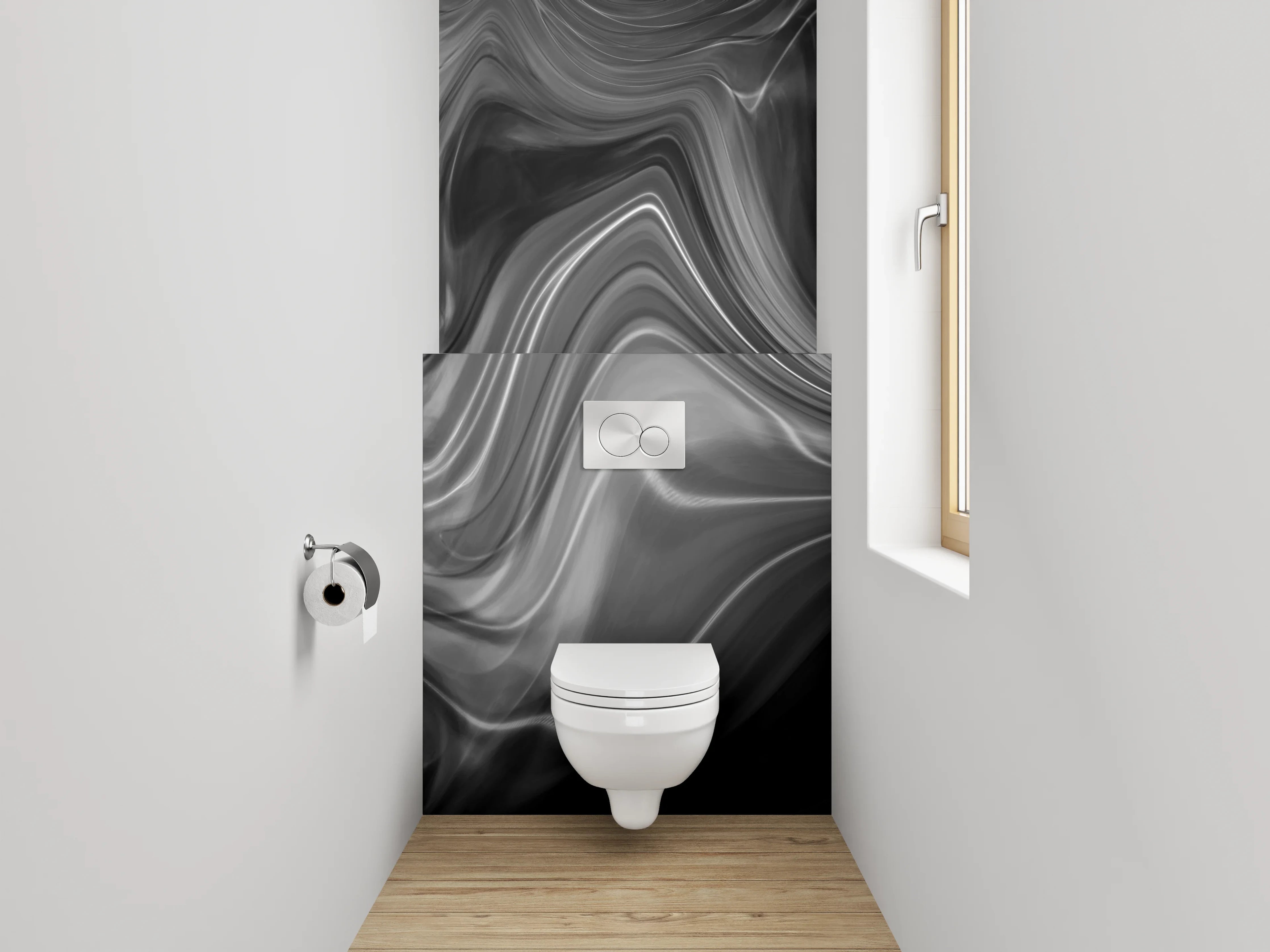 WC-Rückwand - Grauschattierte Marmorträume in Weiß
