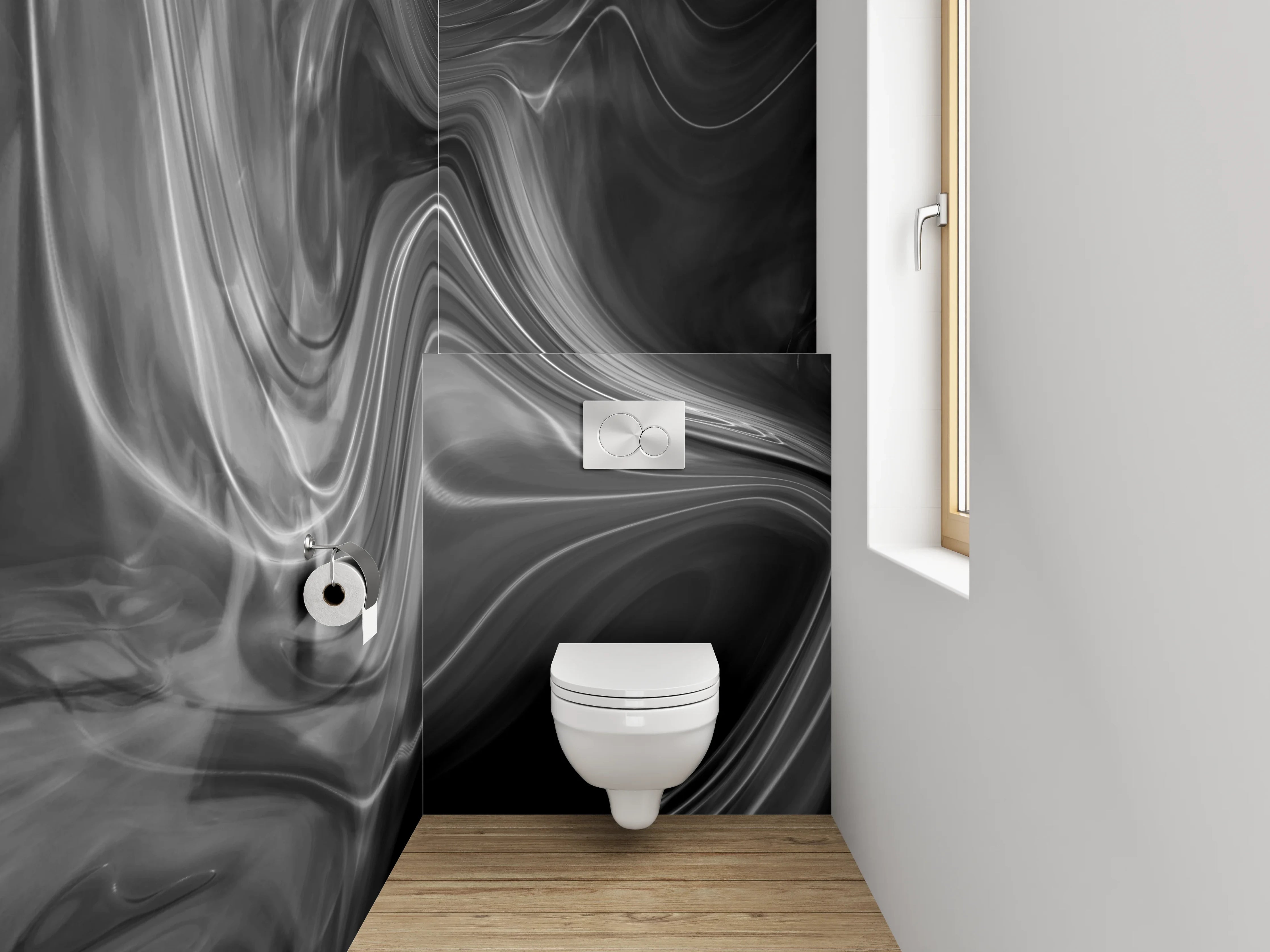 WC-Rückwand - Grauschattierte Marmorträume in Weiß