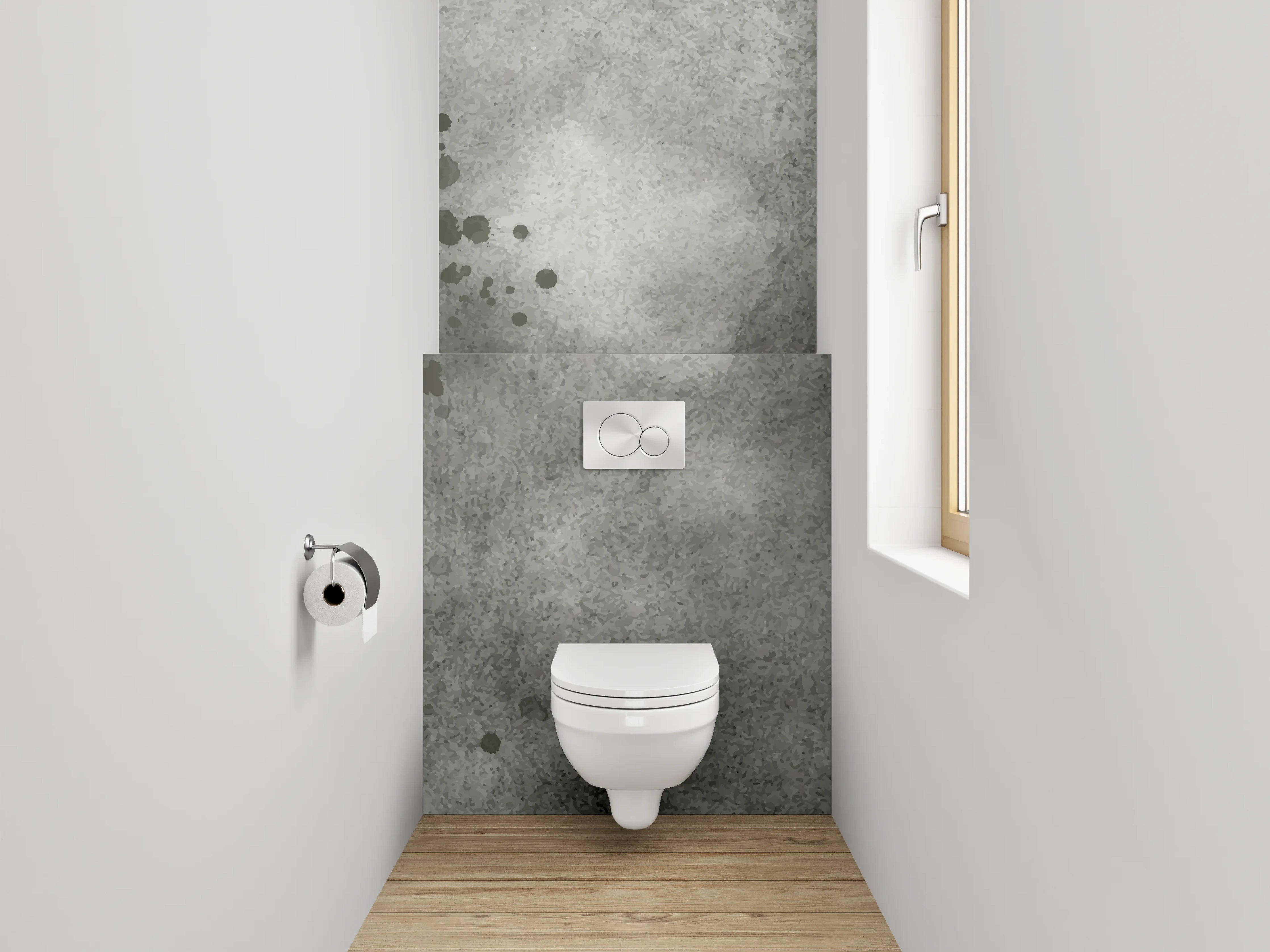 WC-Rückwand - Grauschattierte Weißformen im Dialog