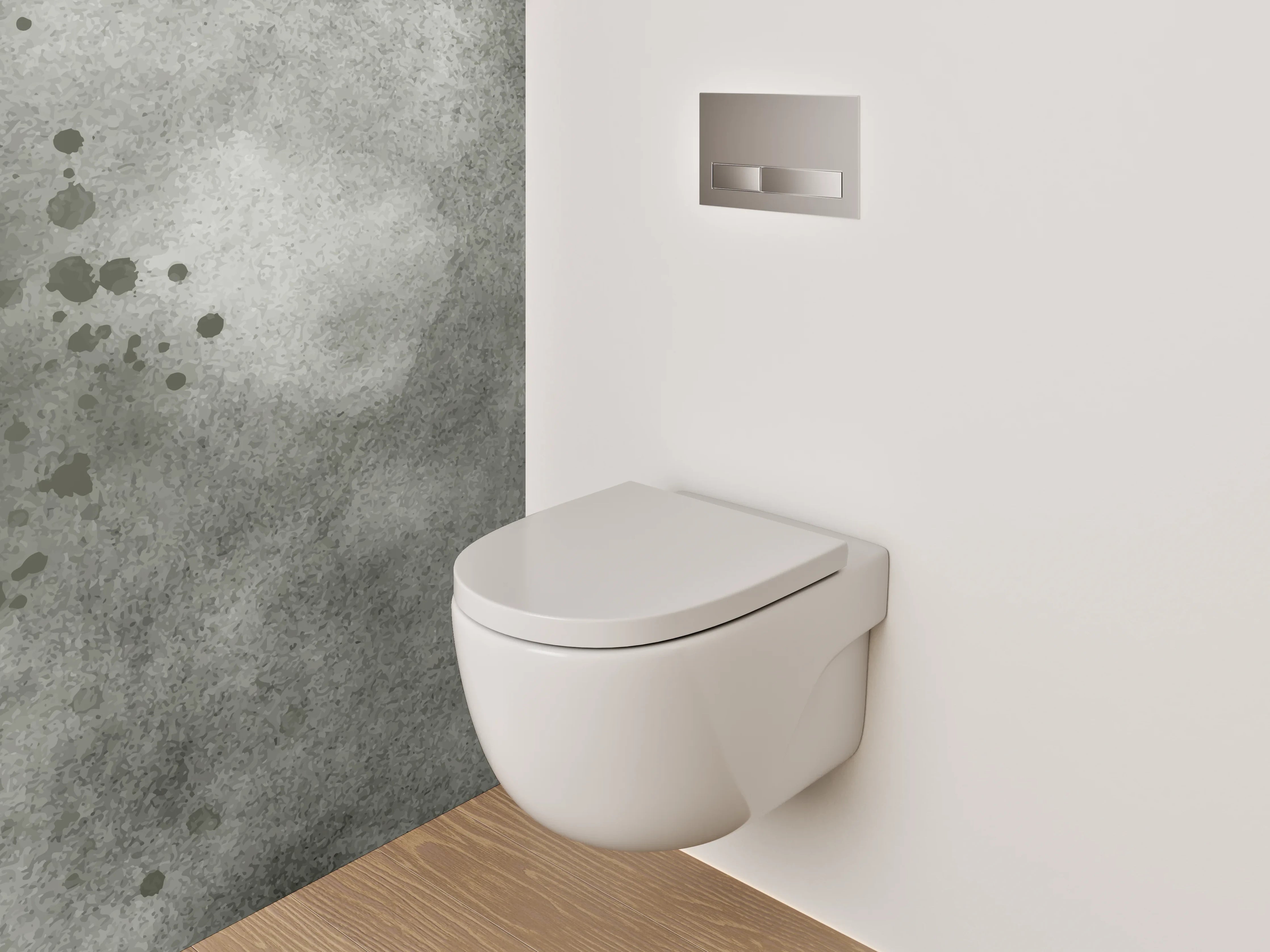 WC-Rückwand - Grauschattierte Weißformen im Dialog