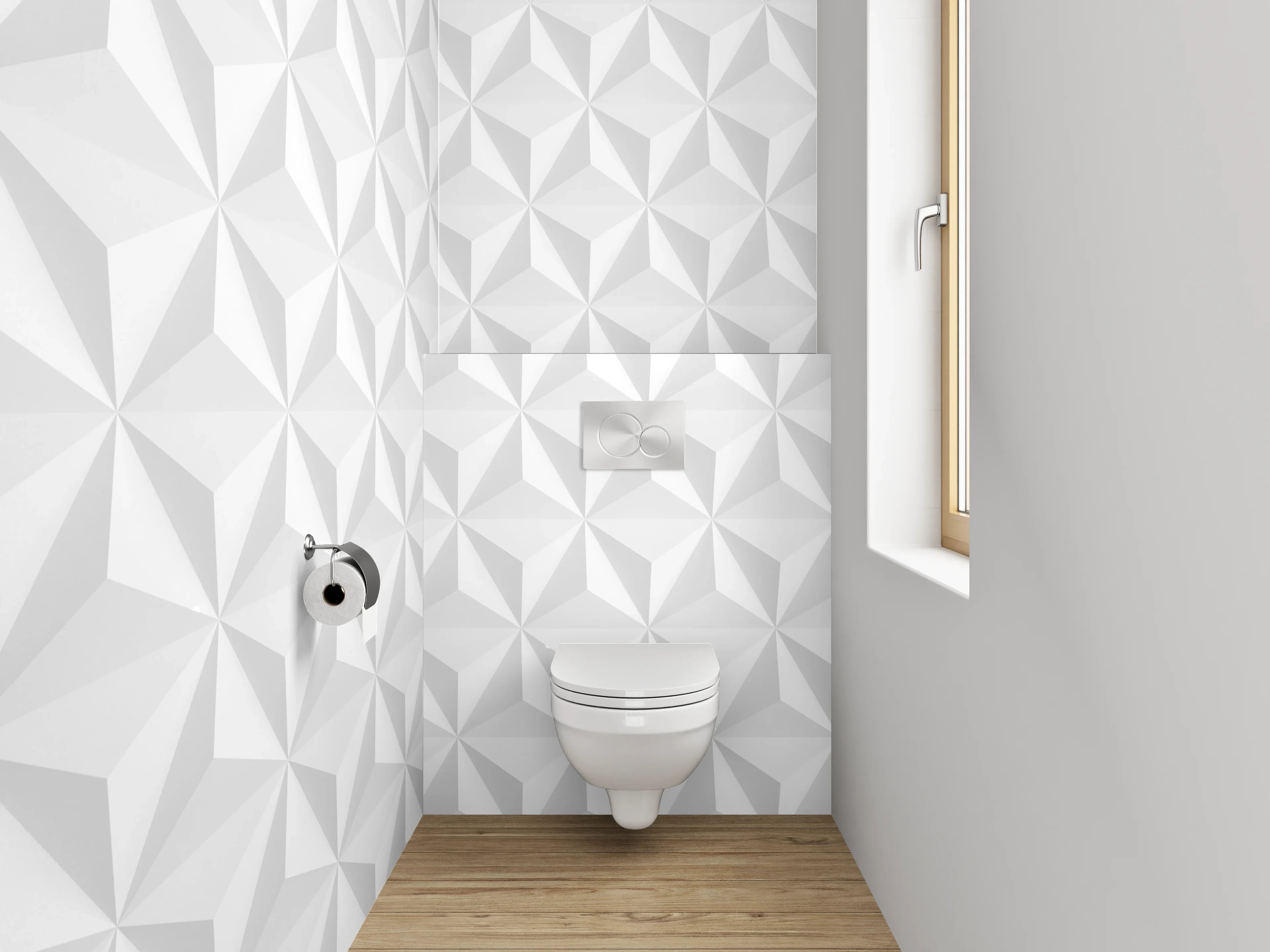 WC-Rückwand - Grauschattierte weiße 3D-Geometrie