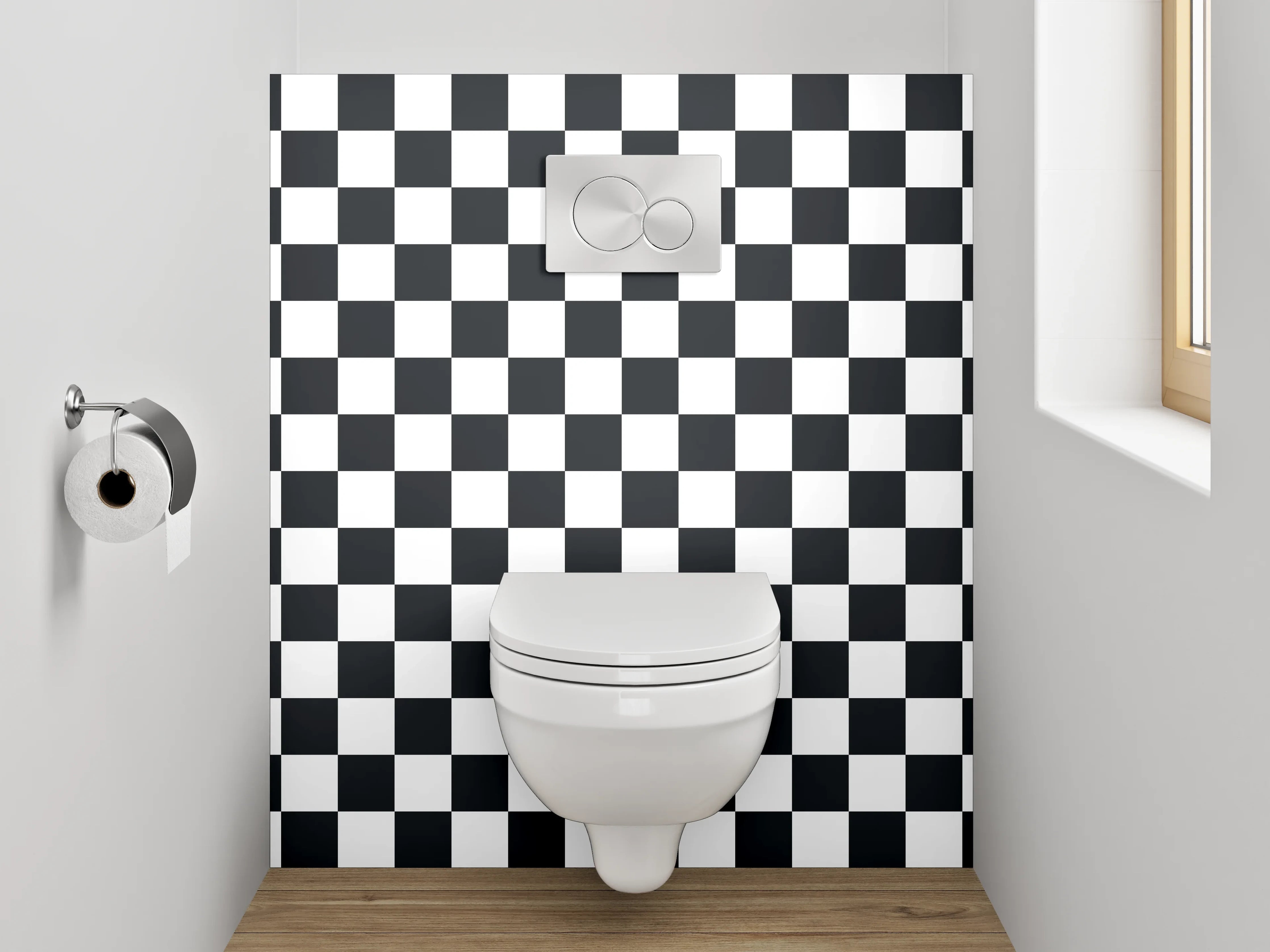 WC-Rückwand - Grauschattiertes Schachfeld-Design