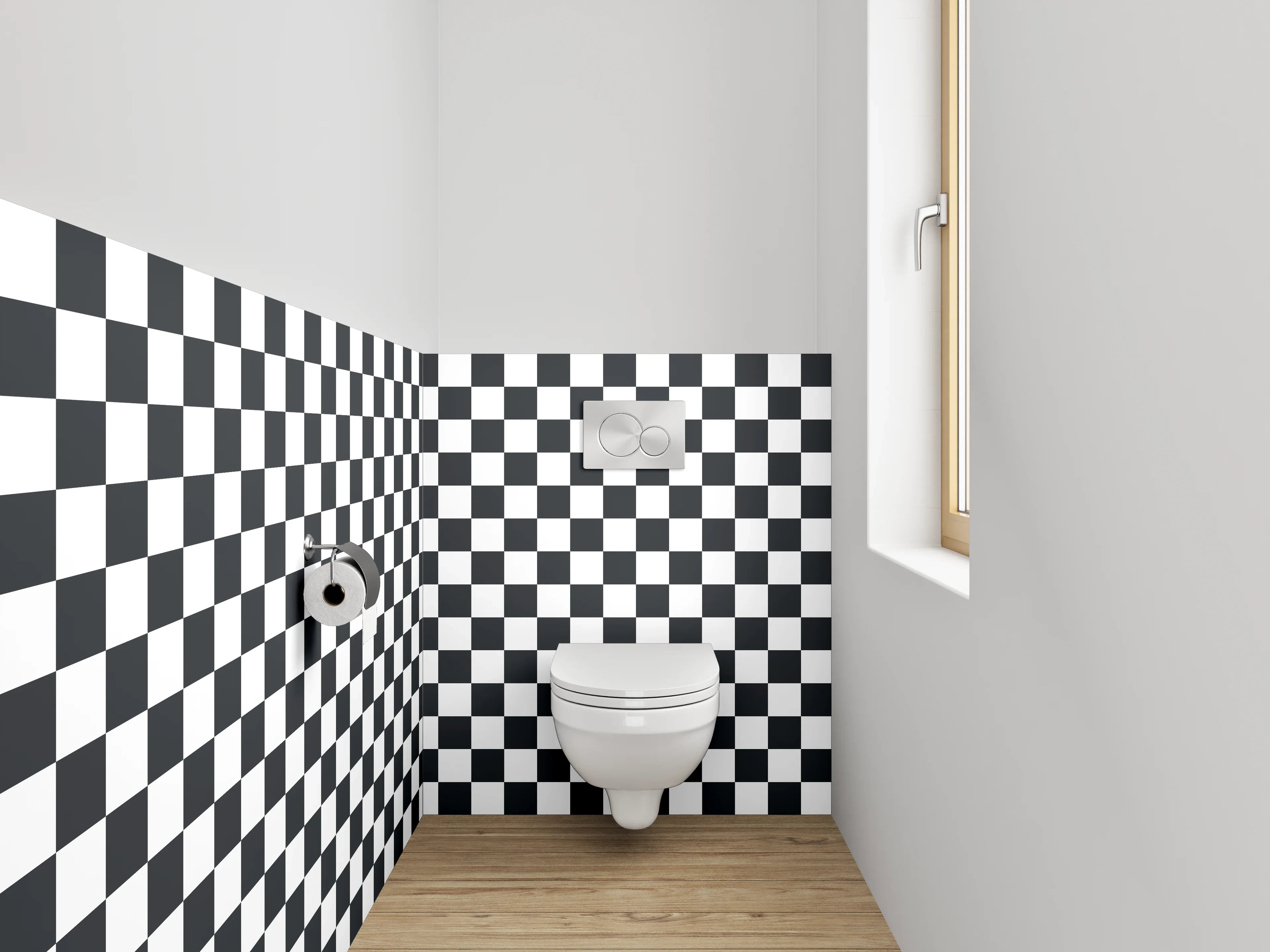 WC-Rückwand - Grauschattiertes Schachfeld-Design