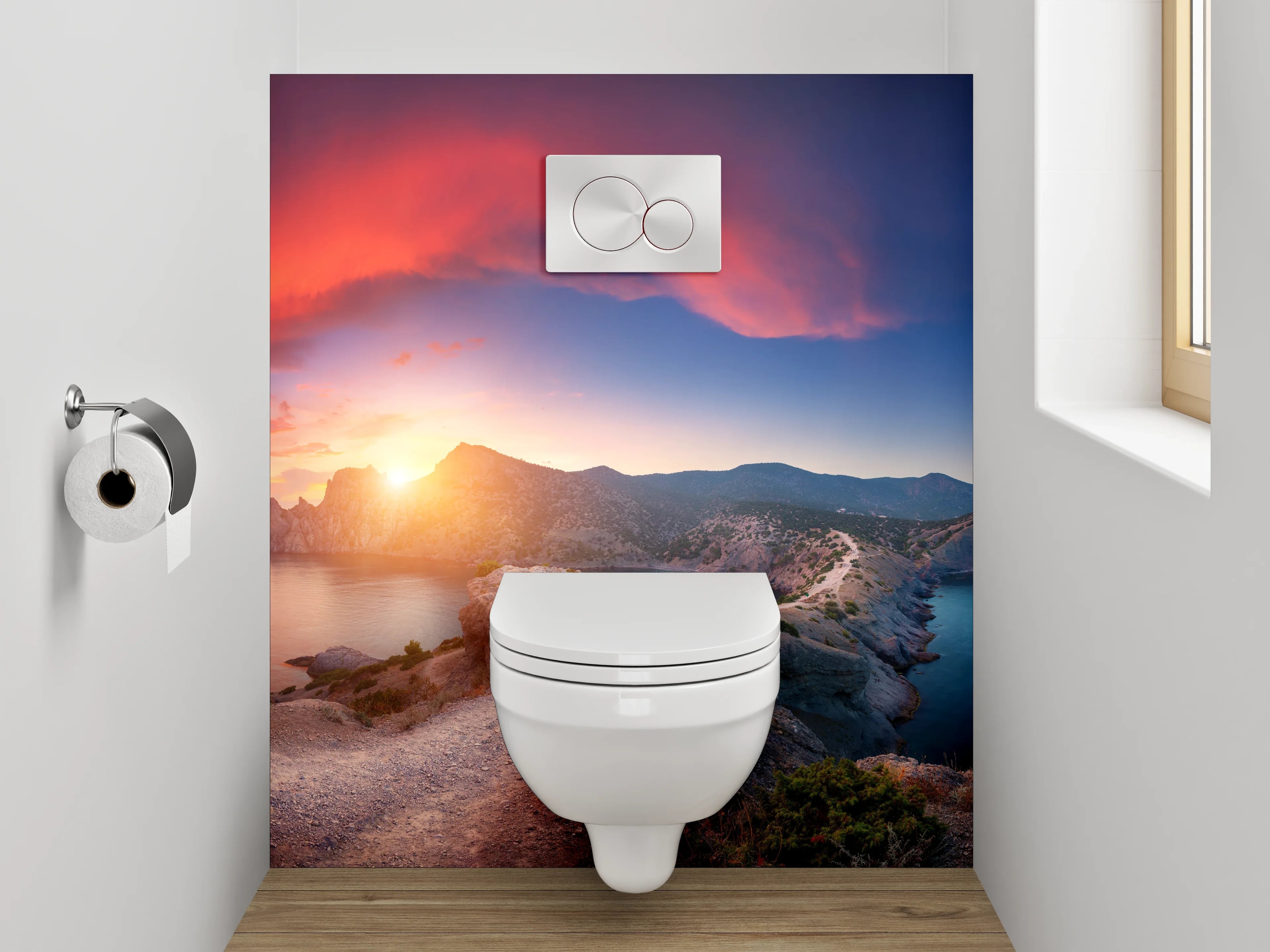 WC-Rückwand - Grauschimmer Abendlicht am Ozean