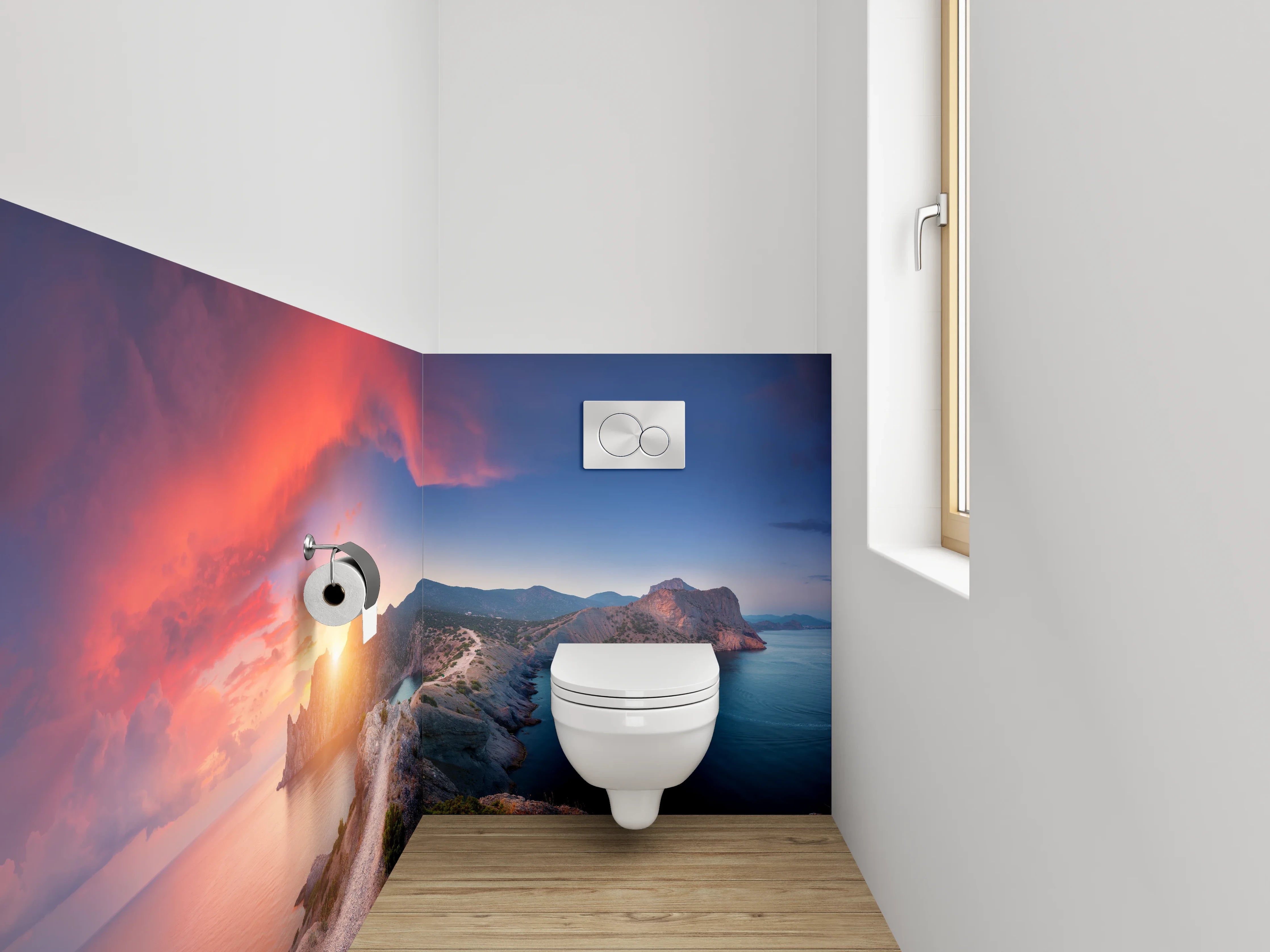 WC-Rückwand - Grauschimmer Abendlicht am Ozean