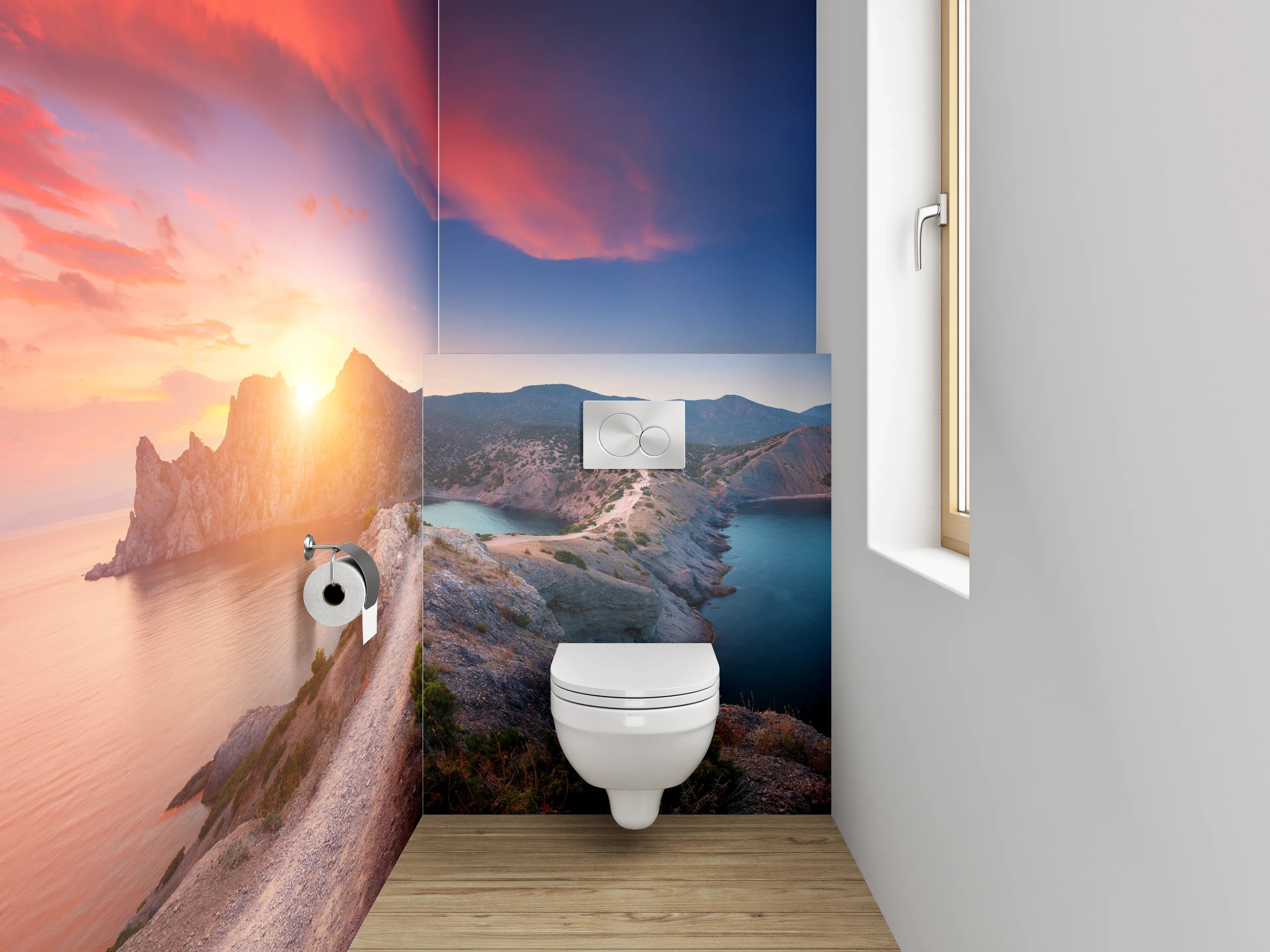 WC-Rückwand - Grauschimmer Abendlicht am Ozean