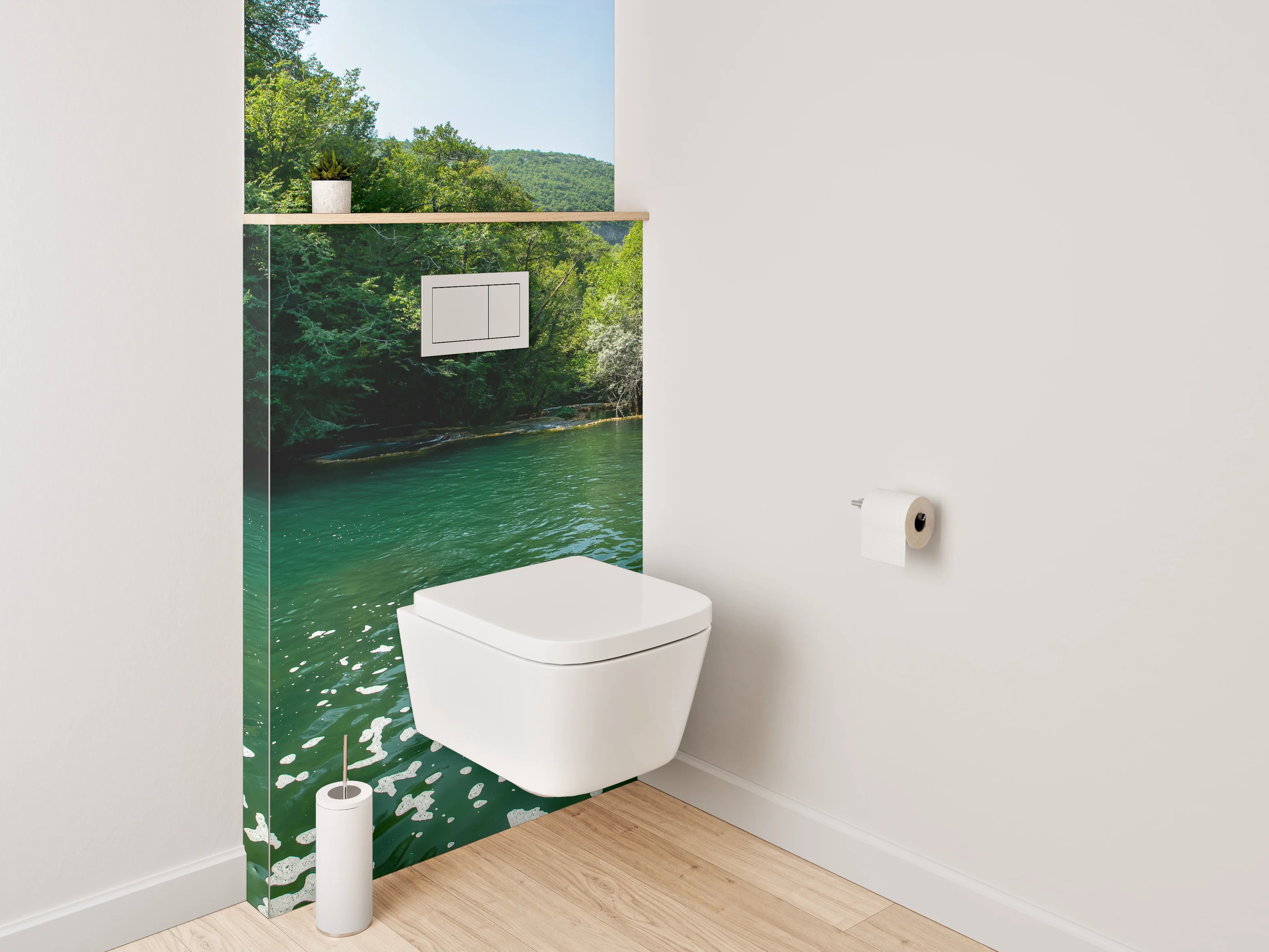 WC-Rückwand - Grauschimmer am weißen Waldbach