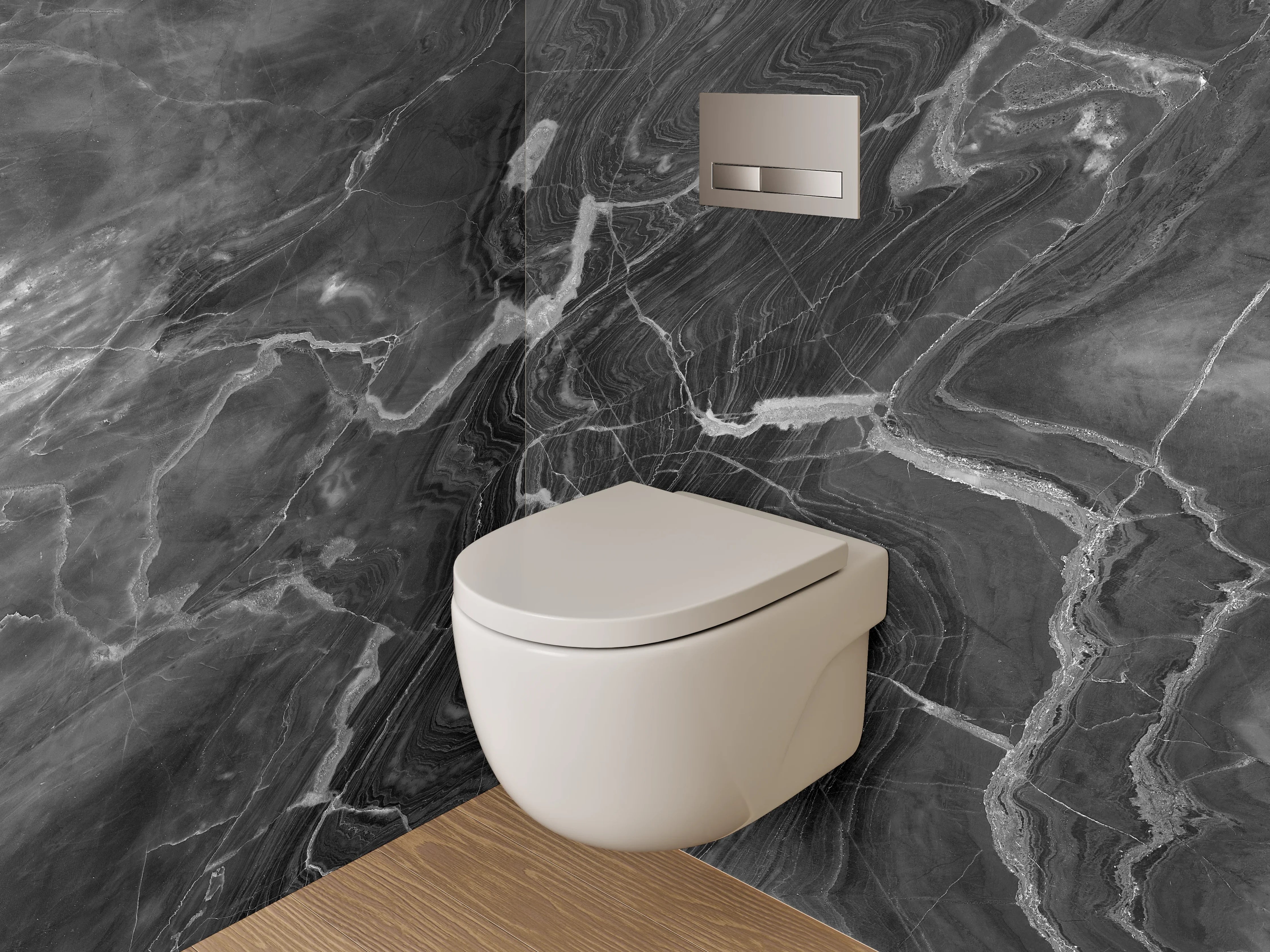 WC-Rückwand - Grauschimmer auf Weiß: Marmorpoesie