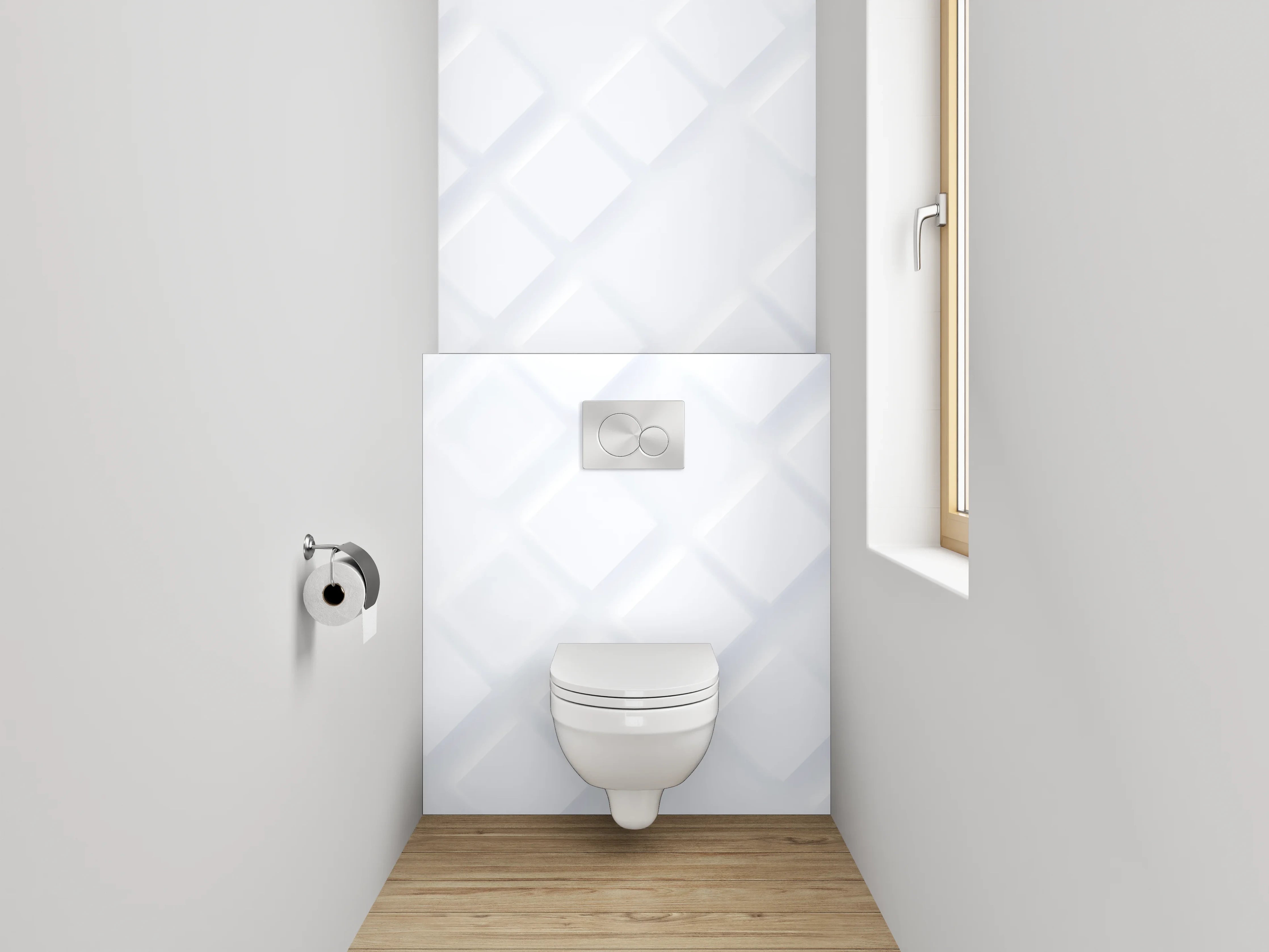 WC-Rückwand - Grauschimmer auf weißen Formen