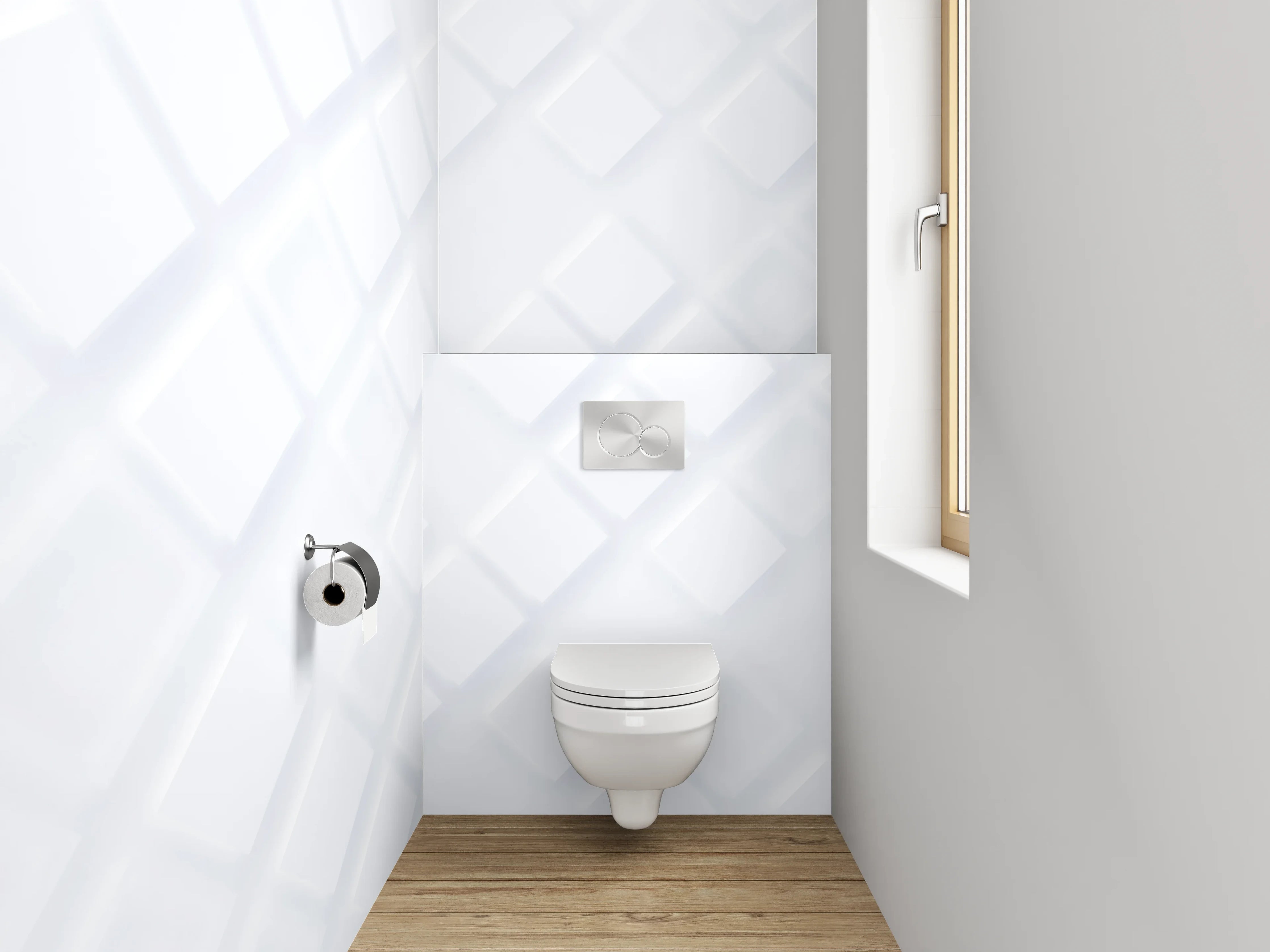 WC-Rückwand - Grauschimmer auf weißen Formen