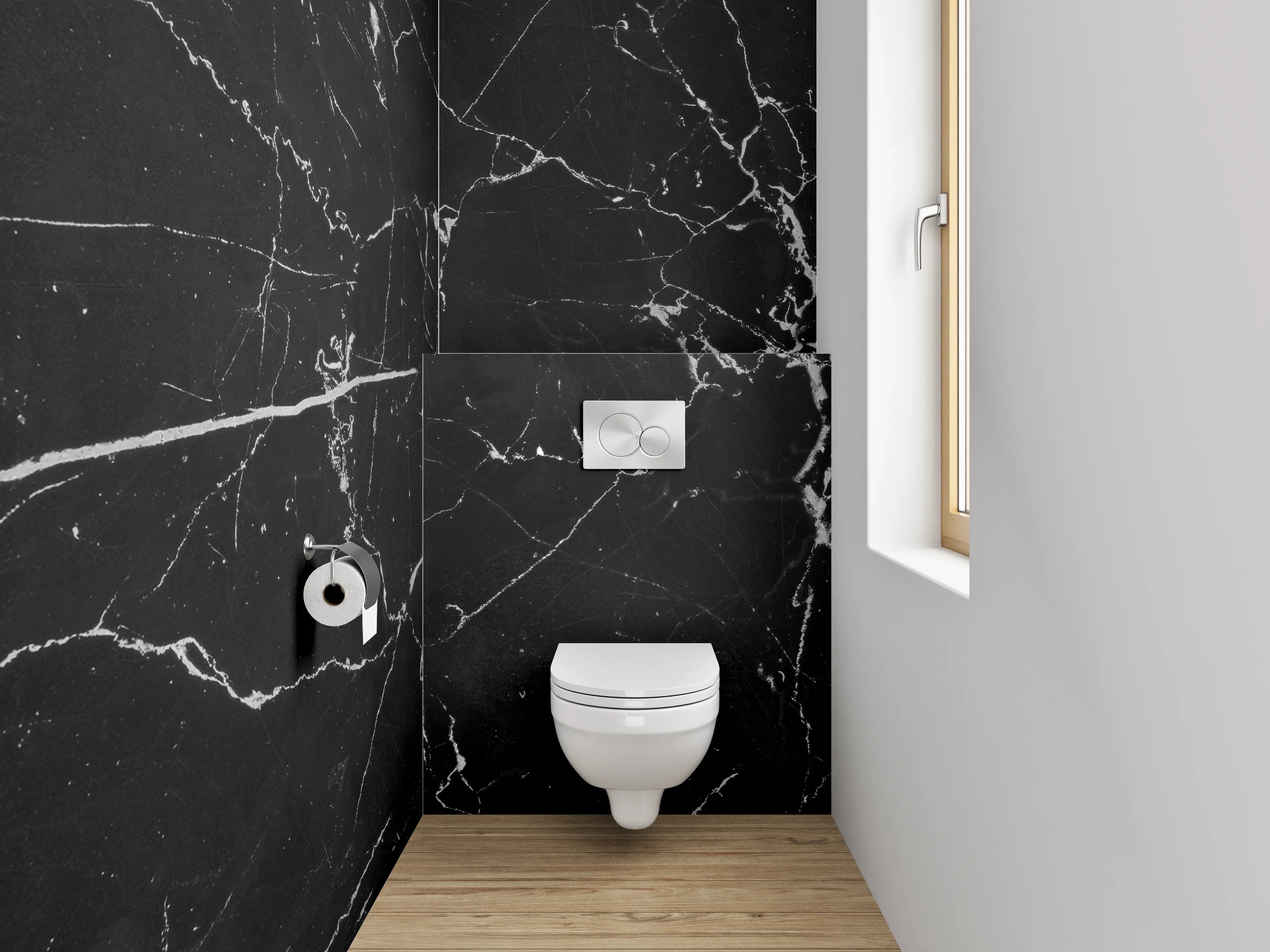 WC-Rückwand - Grauschimmer auf weißer Maserung