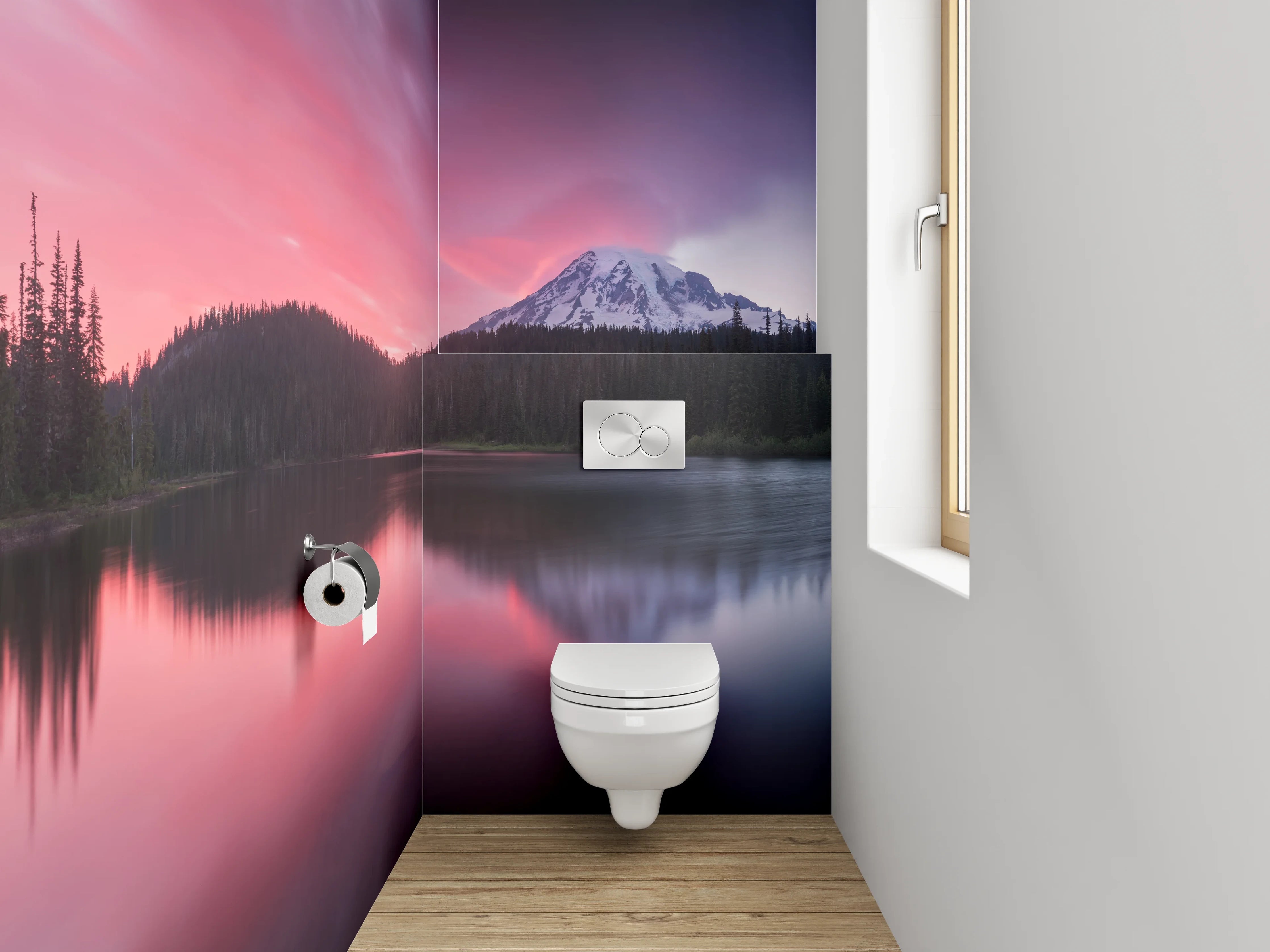 WC-Rückwand - Grauschimmer im Abendlicht am See