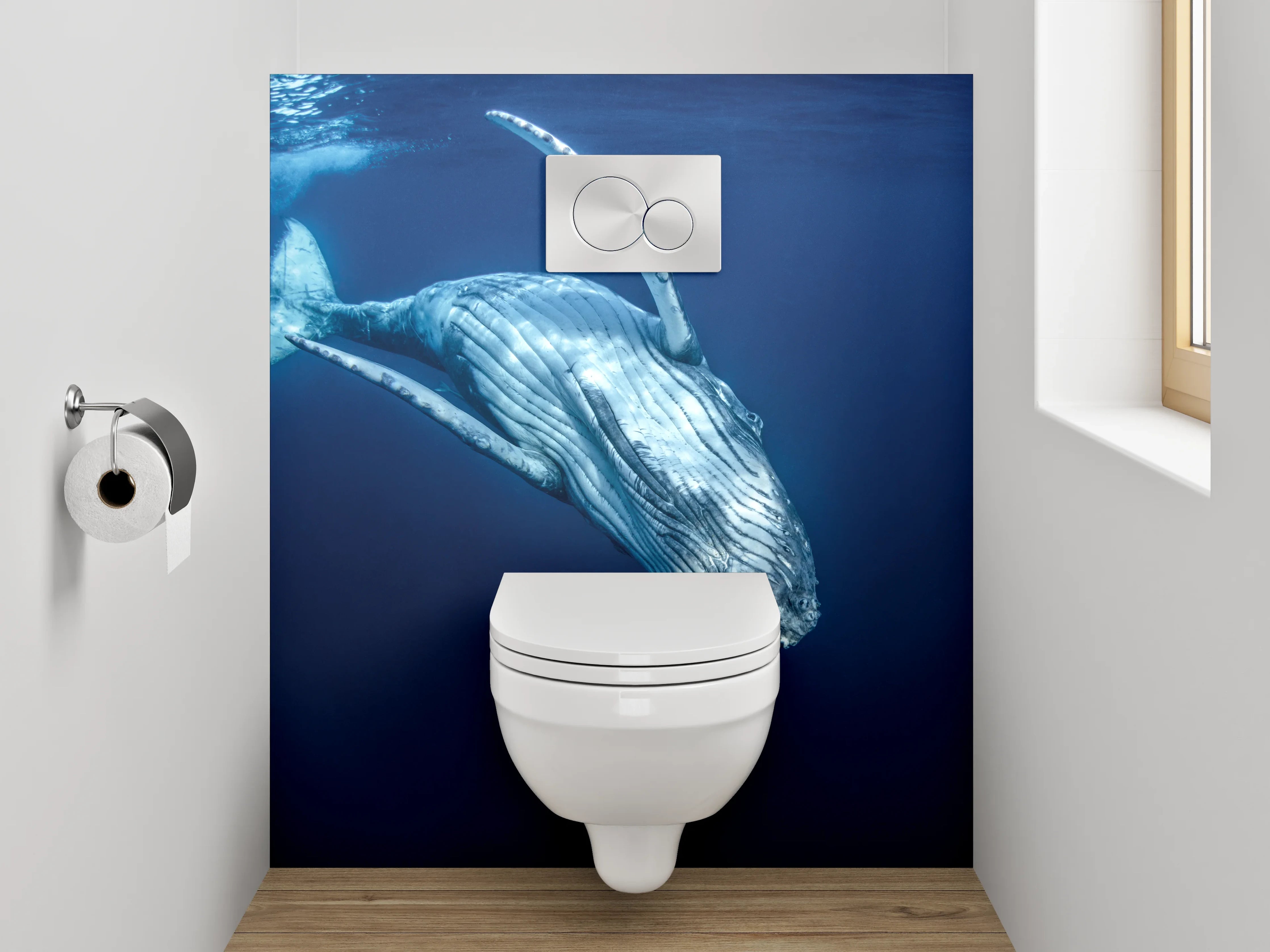 WC-Rückwand - Grauschimmer im Blau: Walgesang