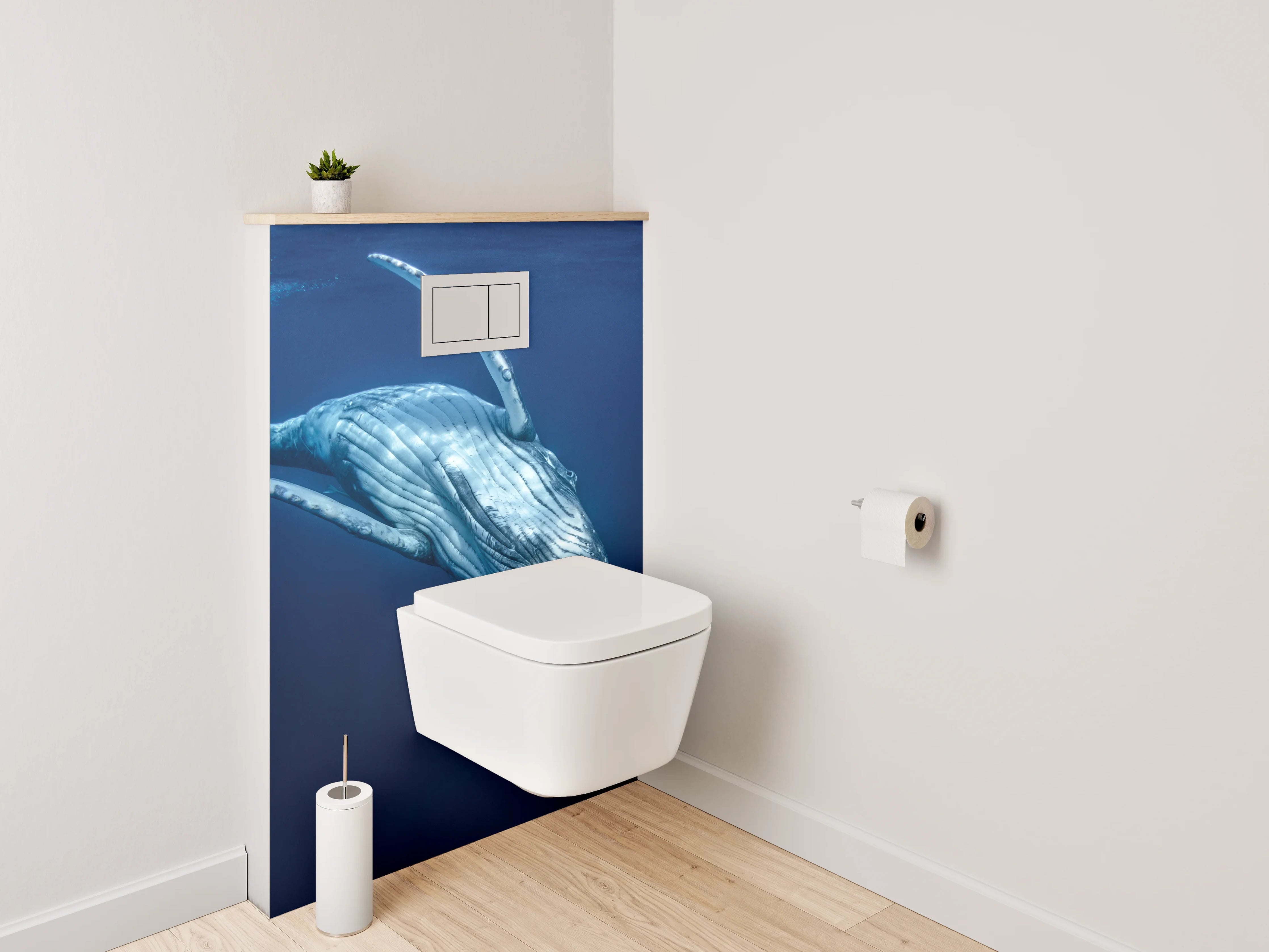 WC-Rückwand - Grauschimmer im Blau: Walgesang