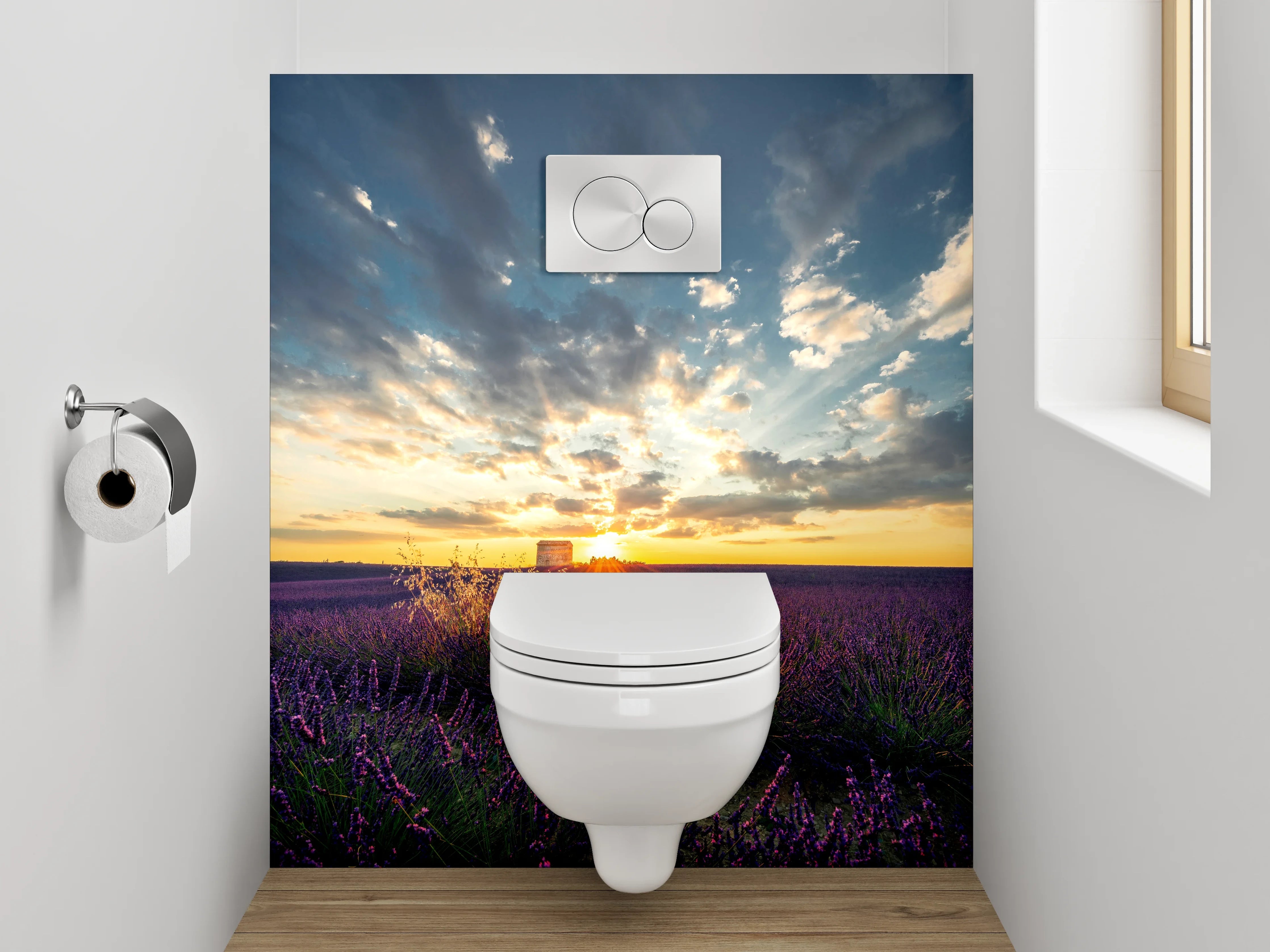WC-Rückwand - Grauschimmer im Lavendelabend