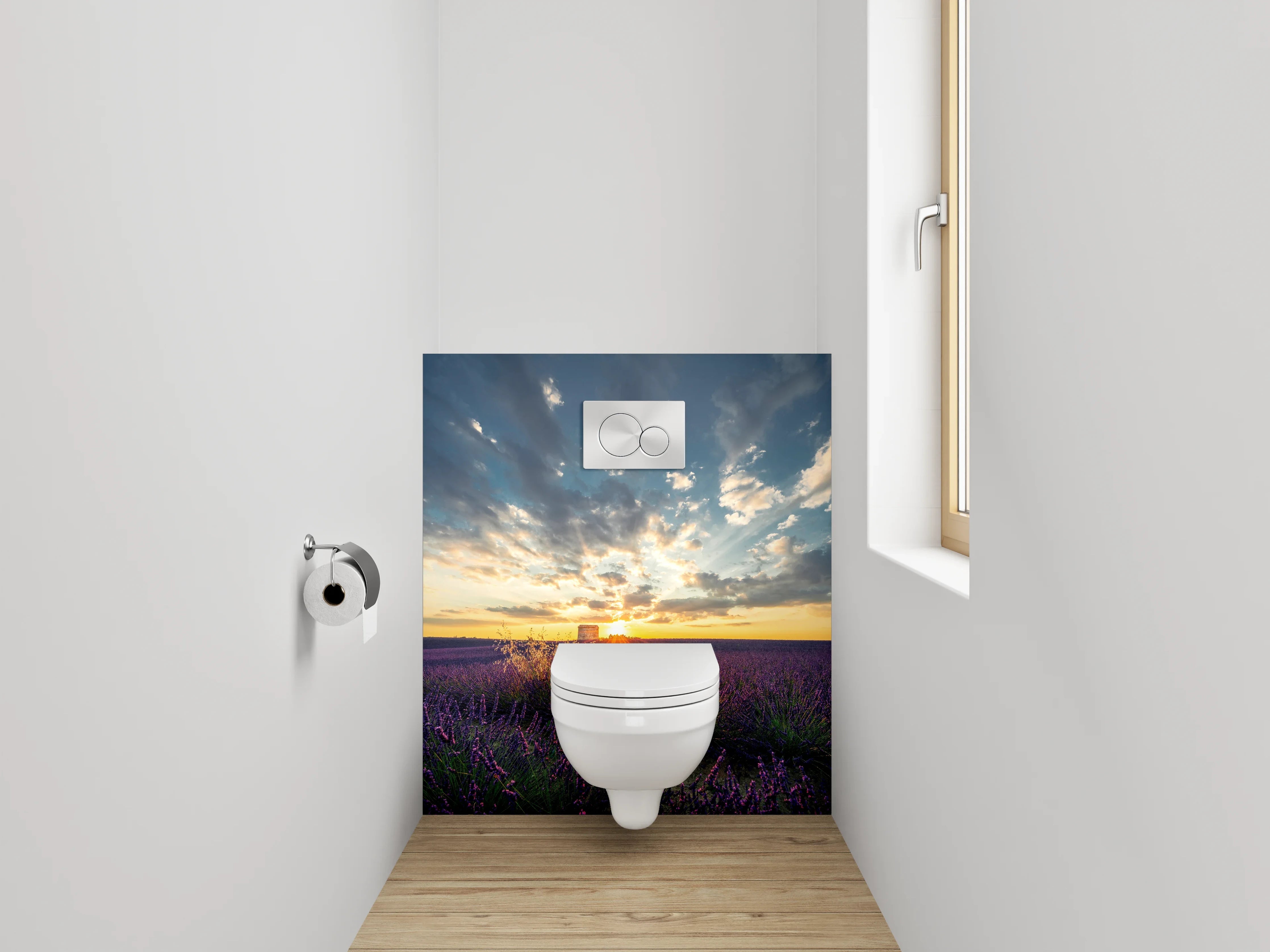 WC-Rückwand - Grauschimmer im Lavendelabend