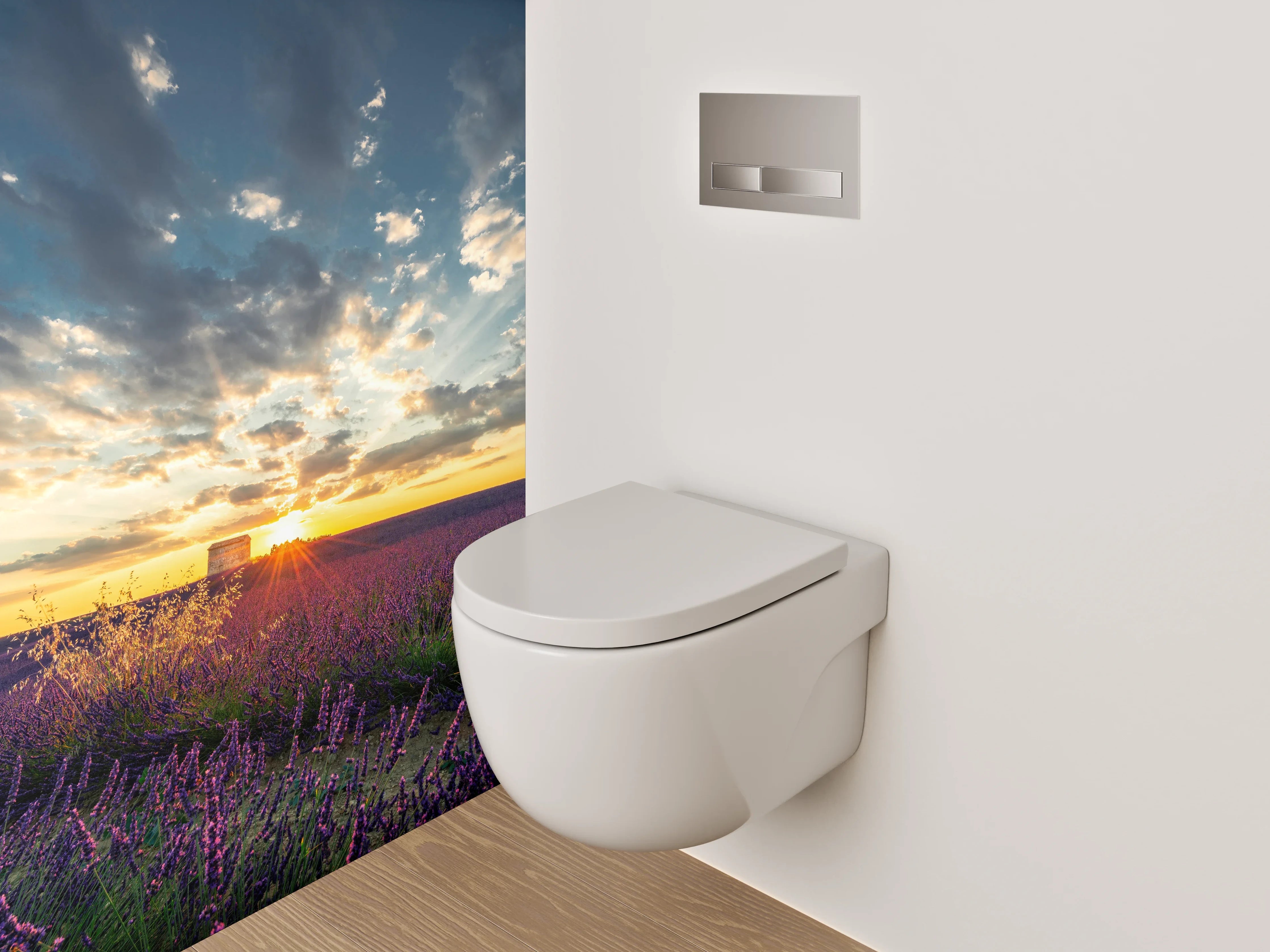 WC-Rückwand - Grauschimmer im Lavendelabend