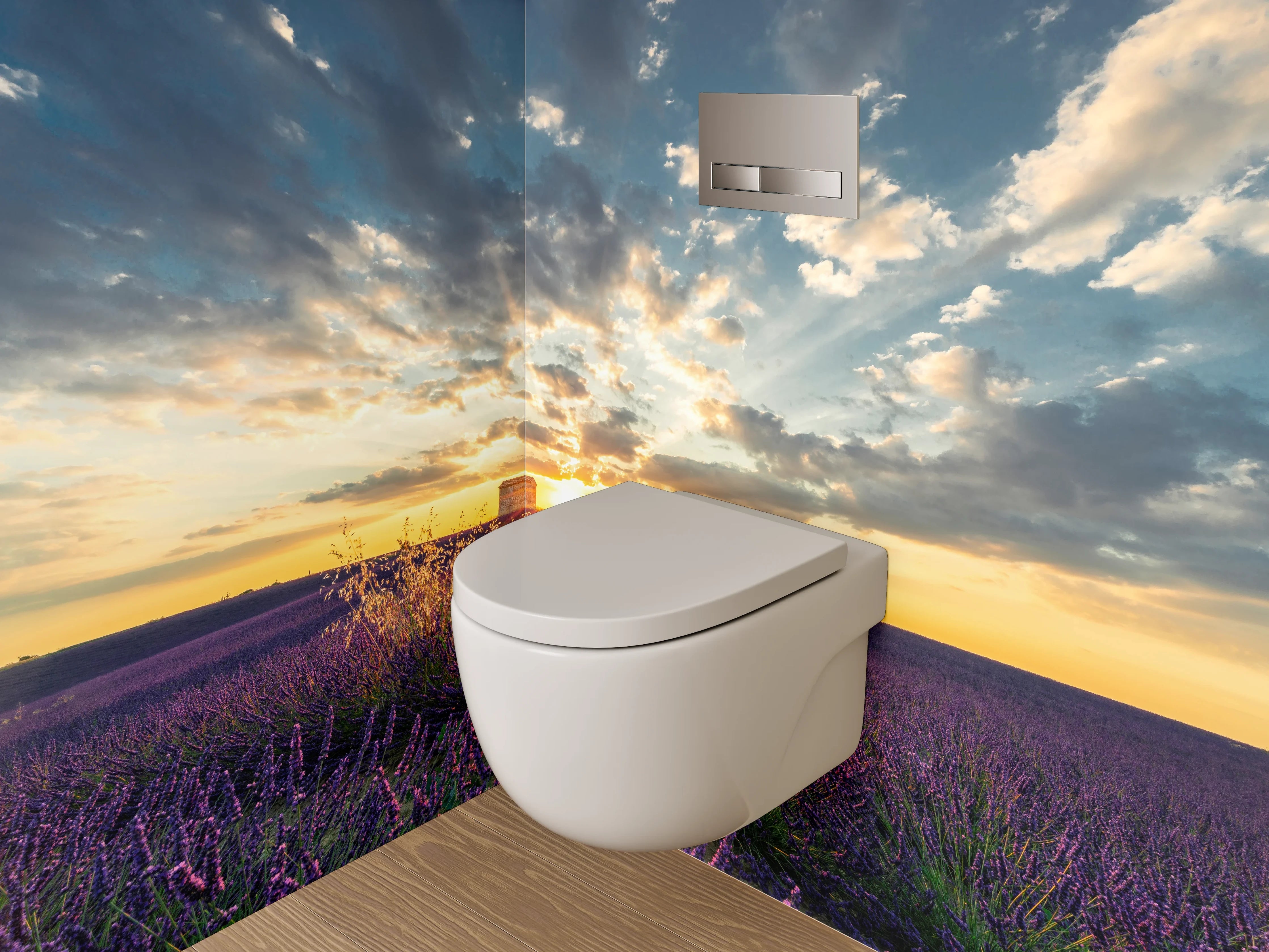 WC-Rückwand - Grauschimmer im Lavendelabend