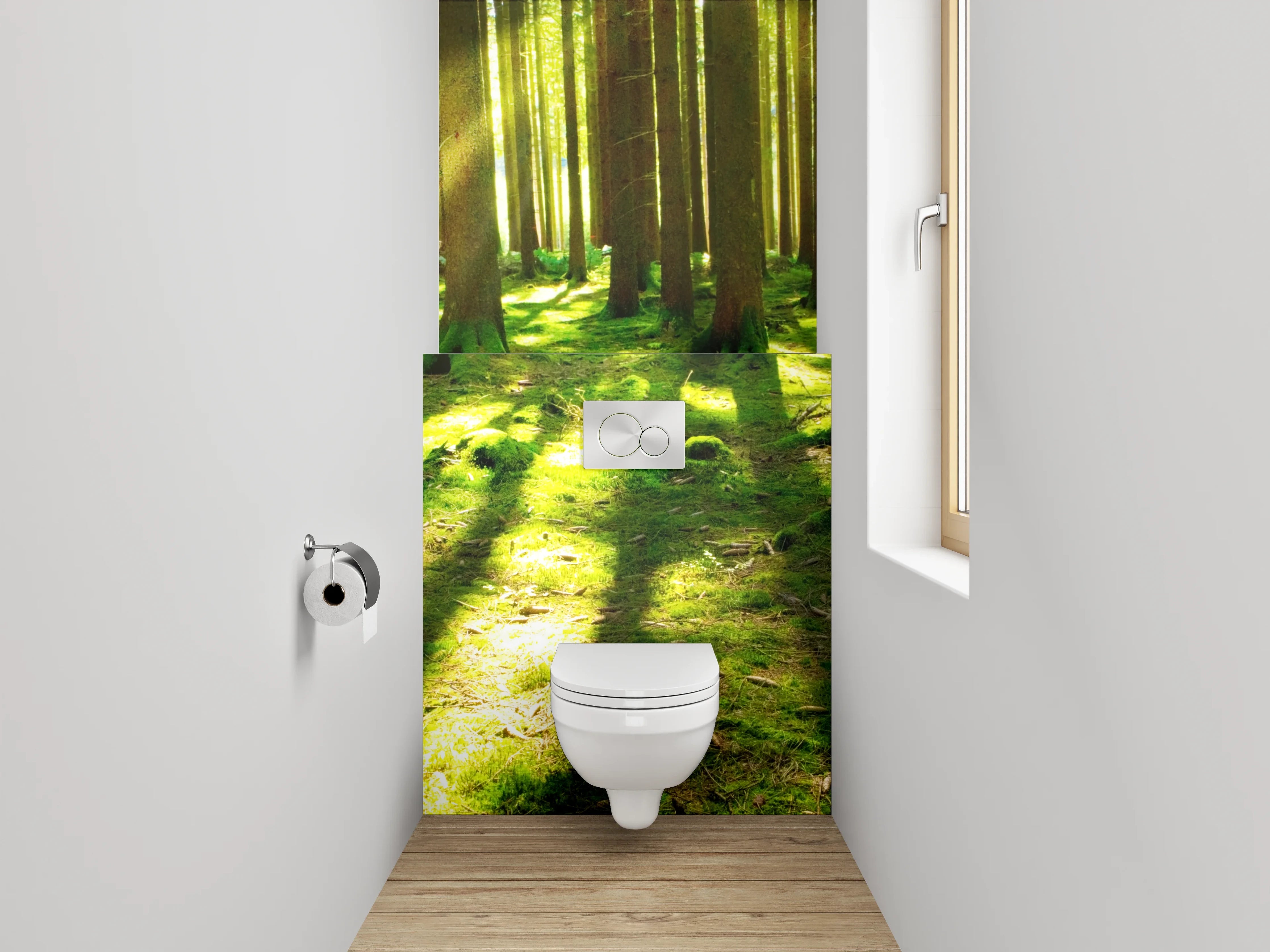 WC-Rückwand - Grauschimmer im weißen Blätterlicht