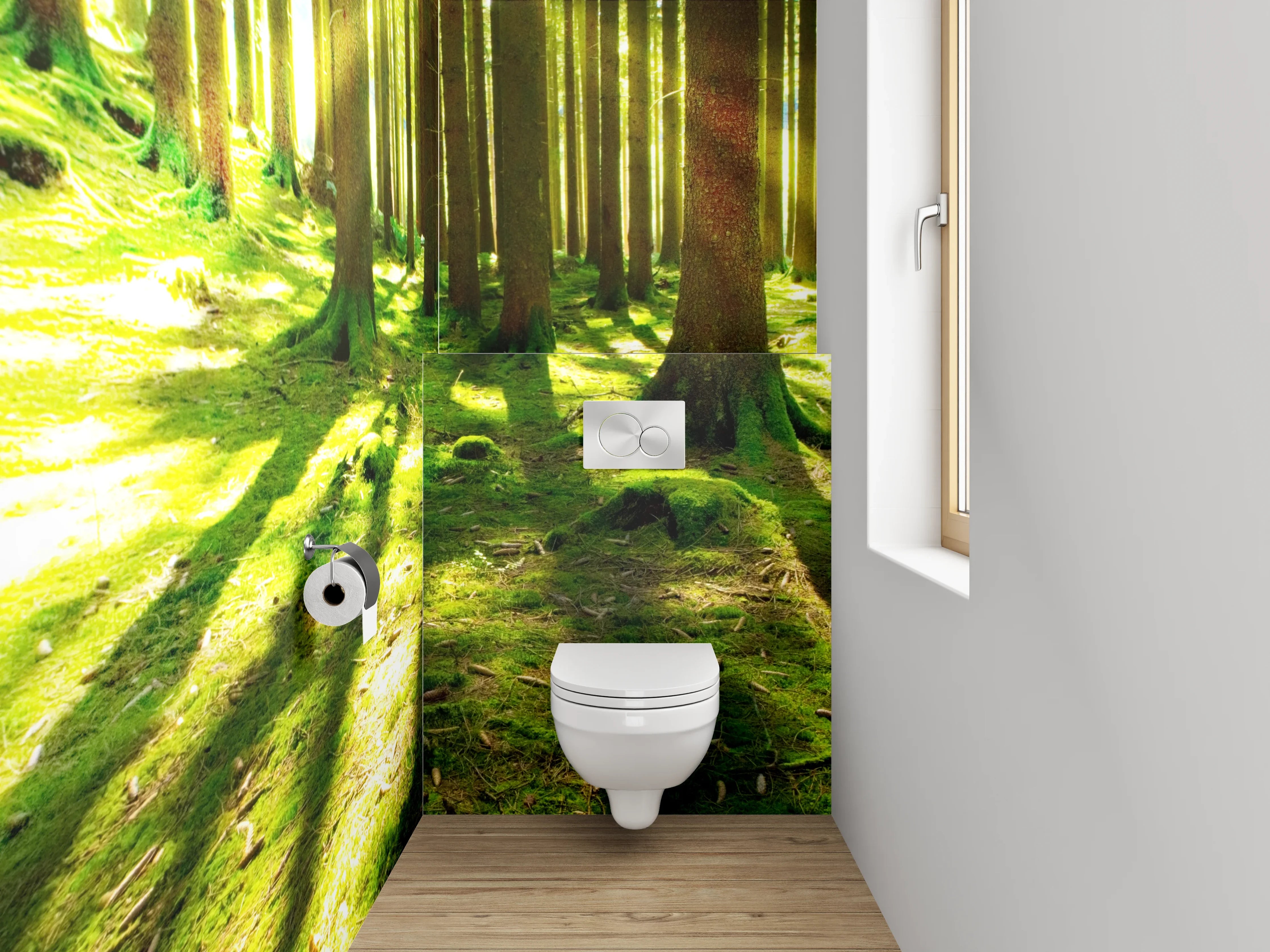 WC-Rückwand - Grauschimmer im weißen Blätterlicht