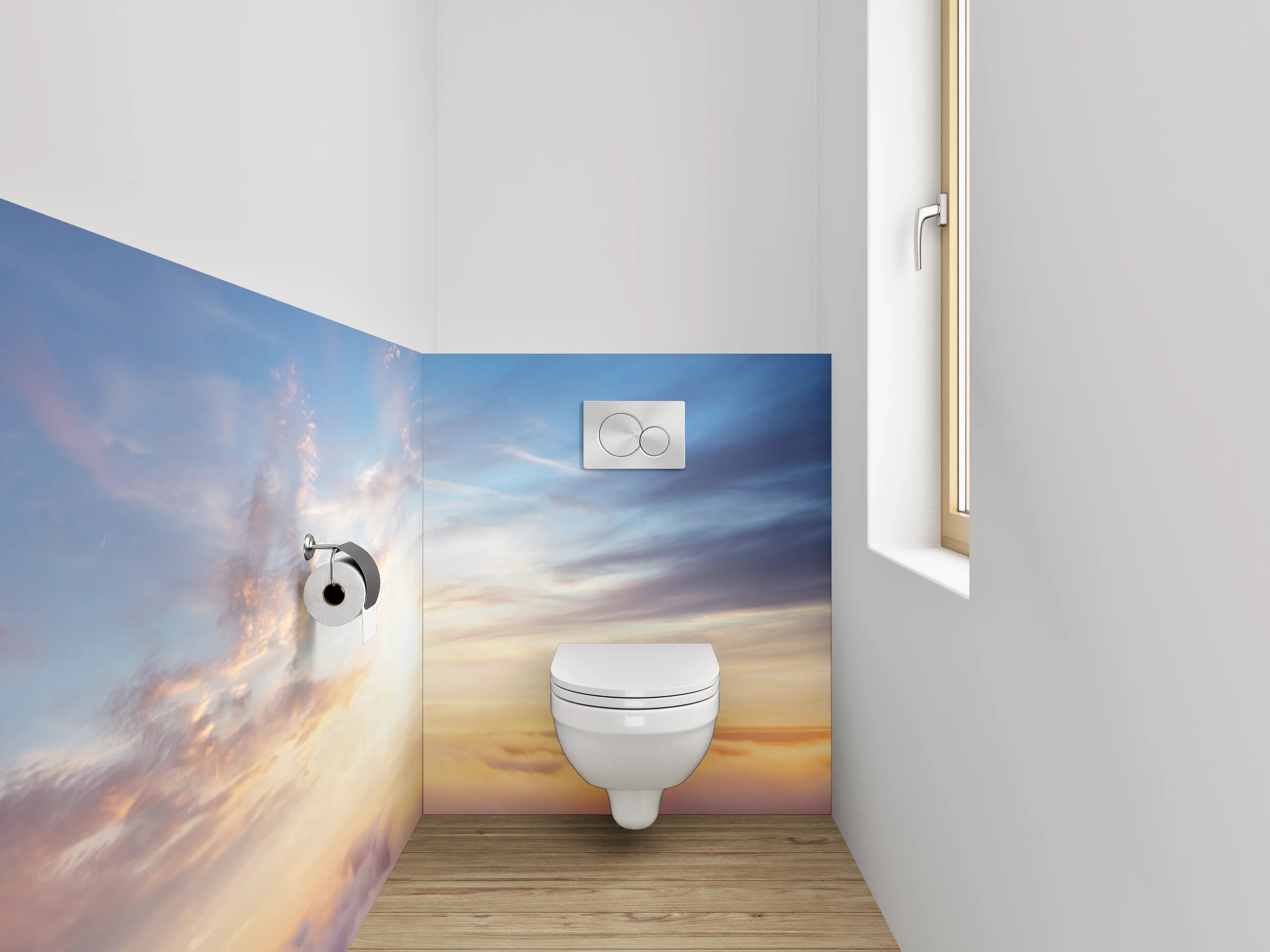 WC-Rückwand - Grauschimmer im weißen Wolkenmeer