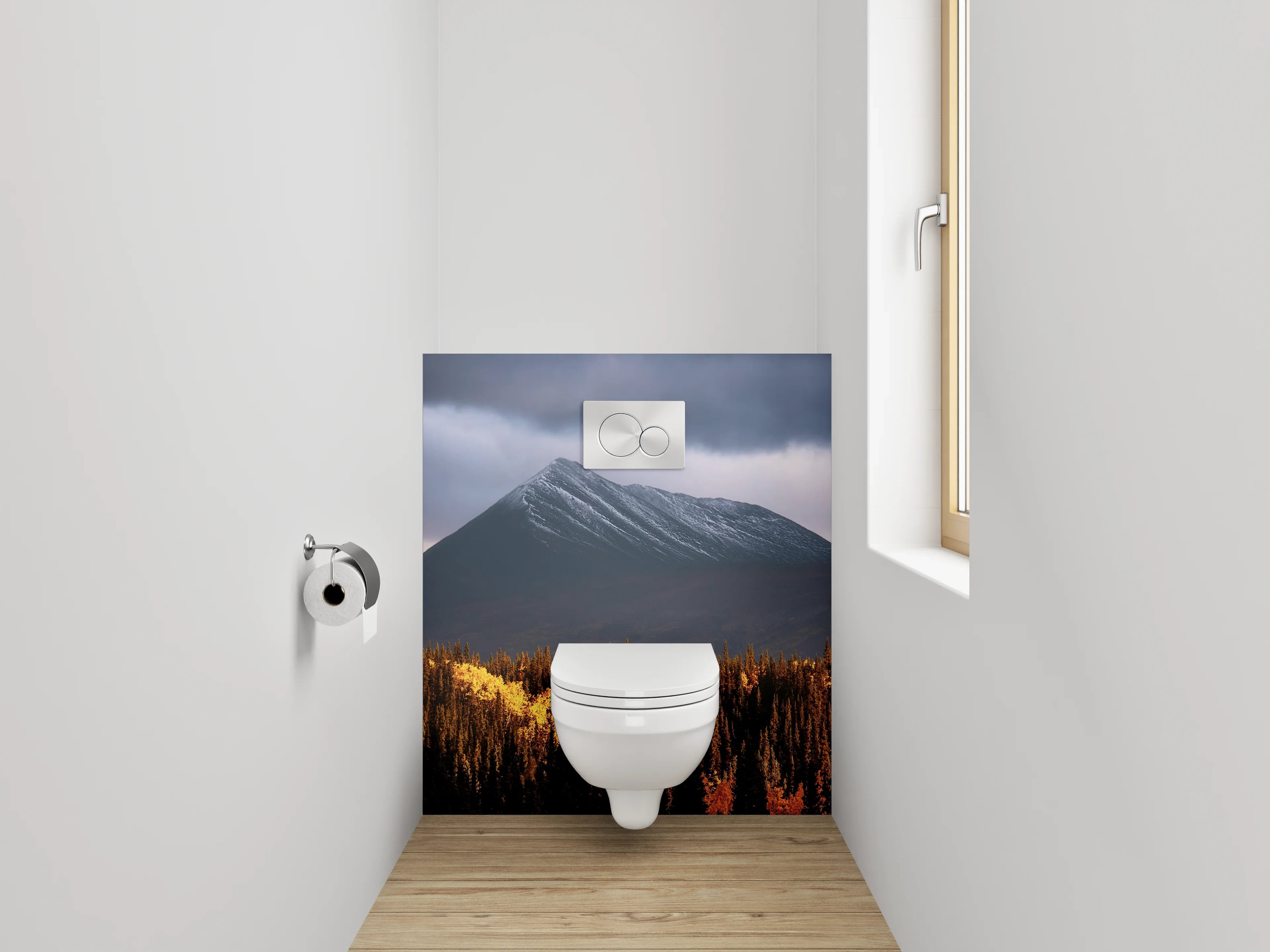 WC-Rückwand - Grauschimmer über hellen Gipfeln