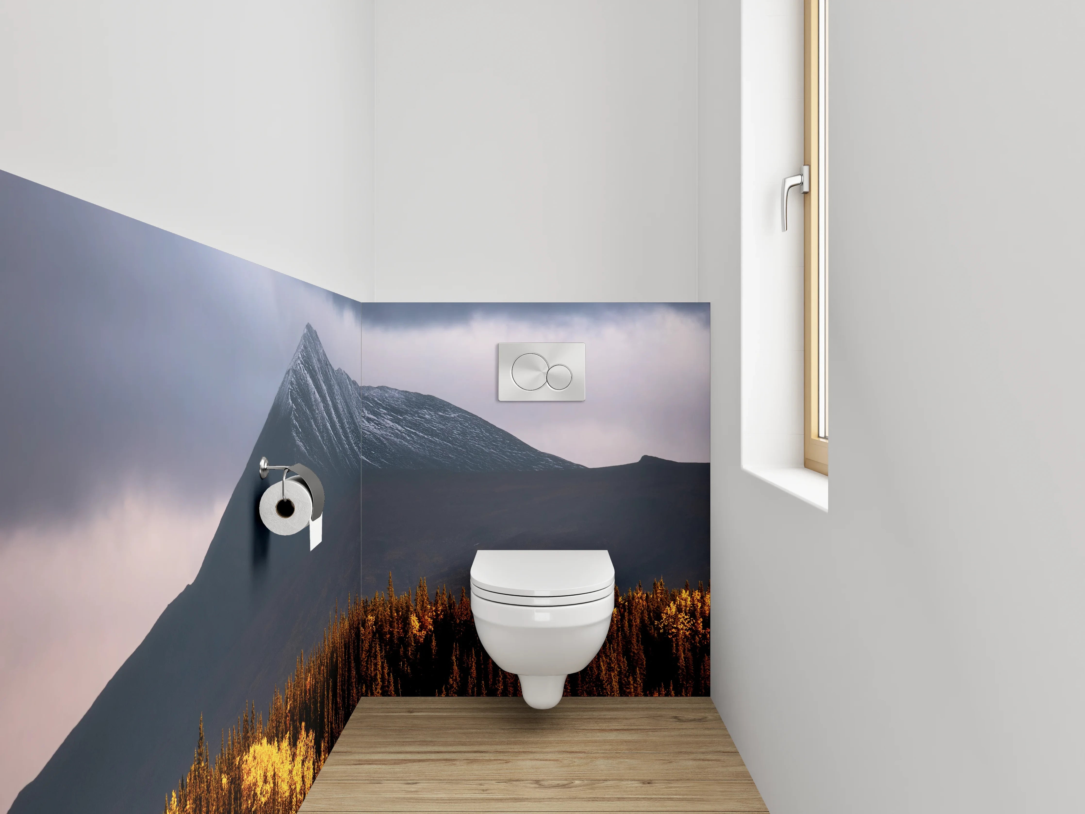 WC-Rückwand - Grauschimmer über hellen Gipfeln