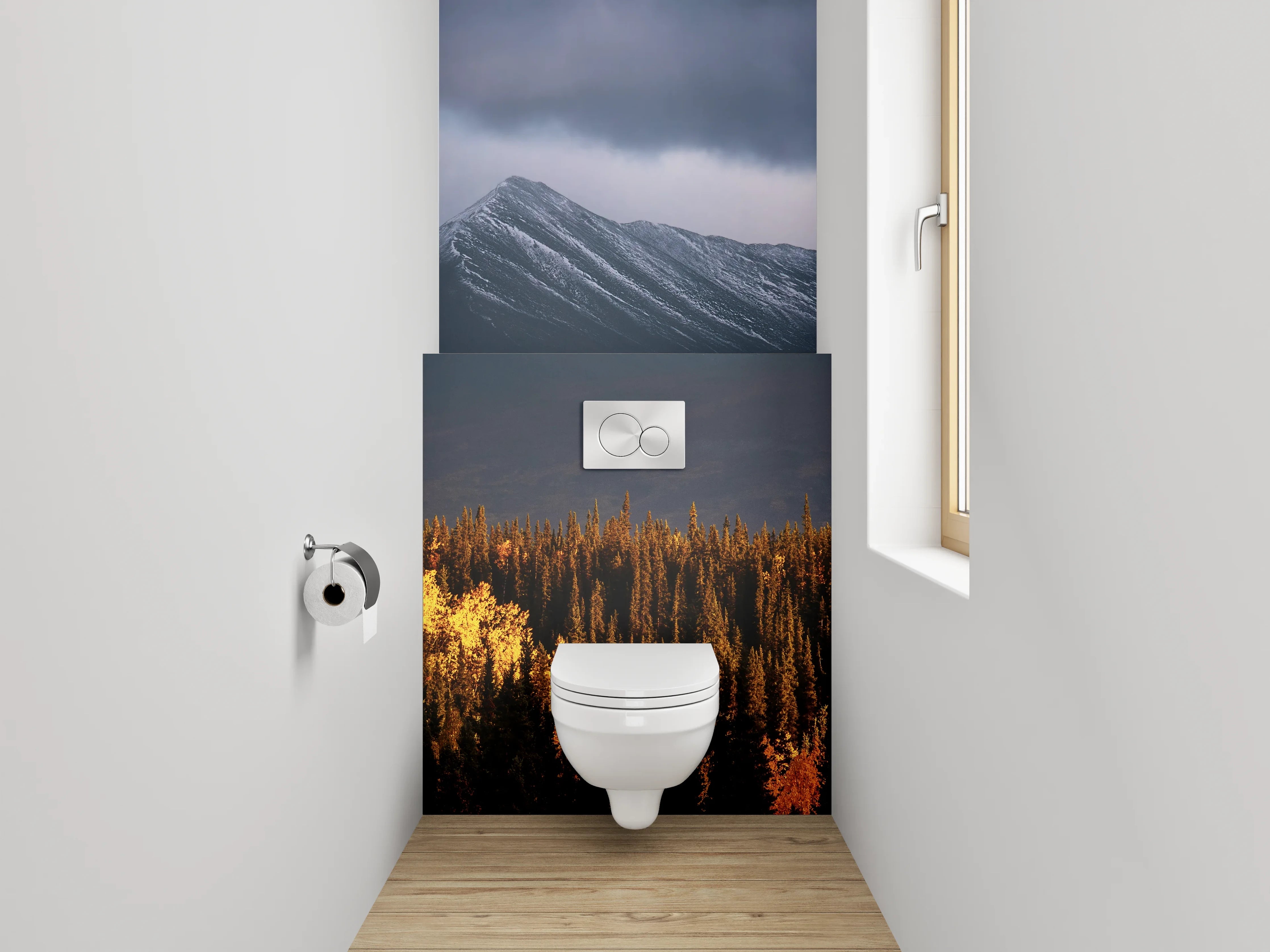 WC-Rückwand - Grauschimmer über hellen Gipfeln