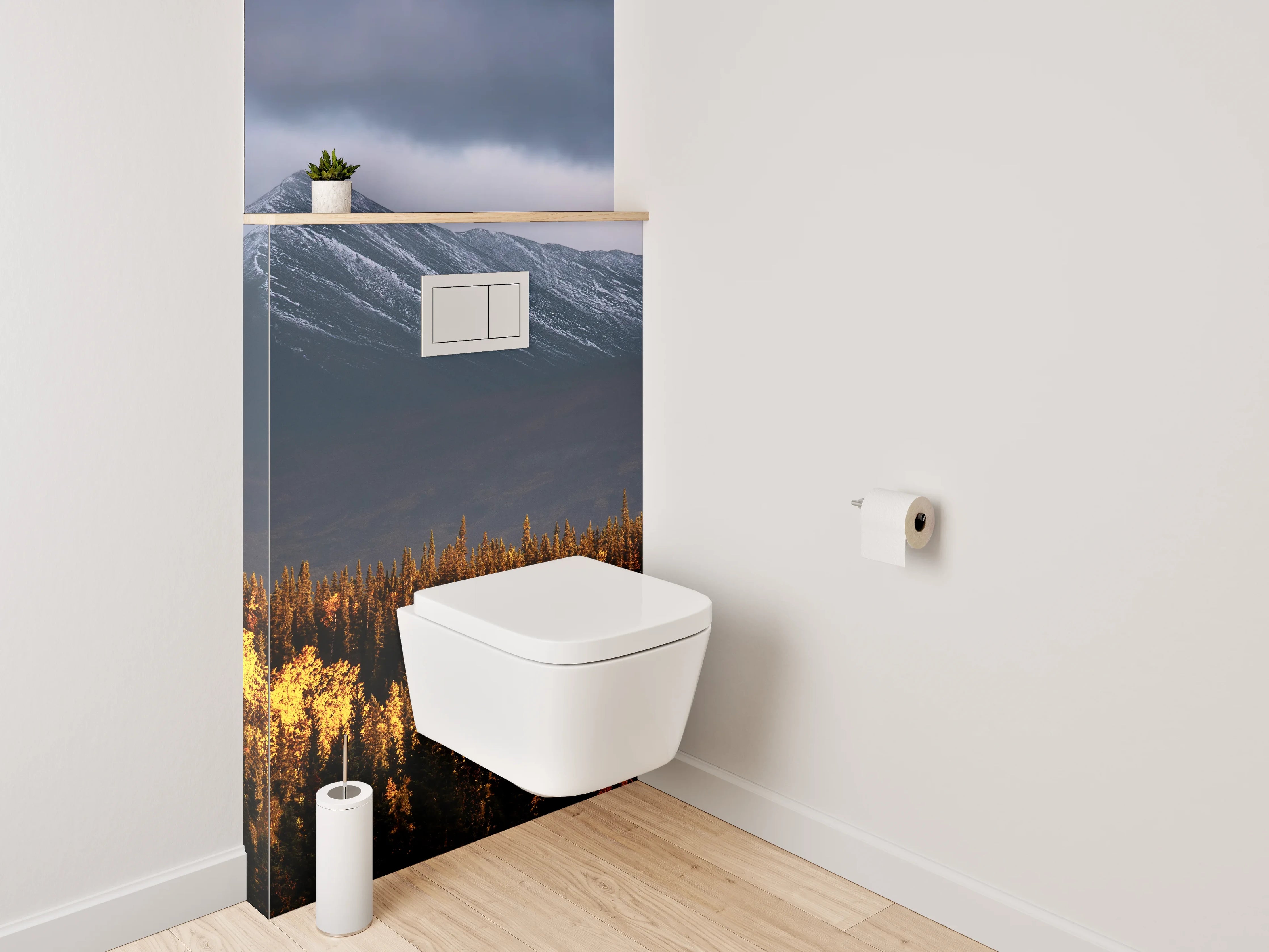 WC-Rückwand - Grauschimmer über hellen Gipfeln
