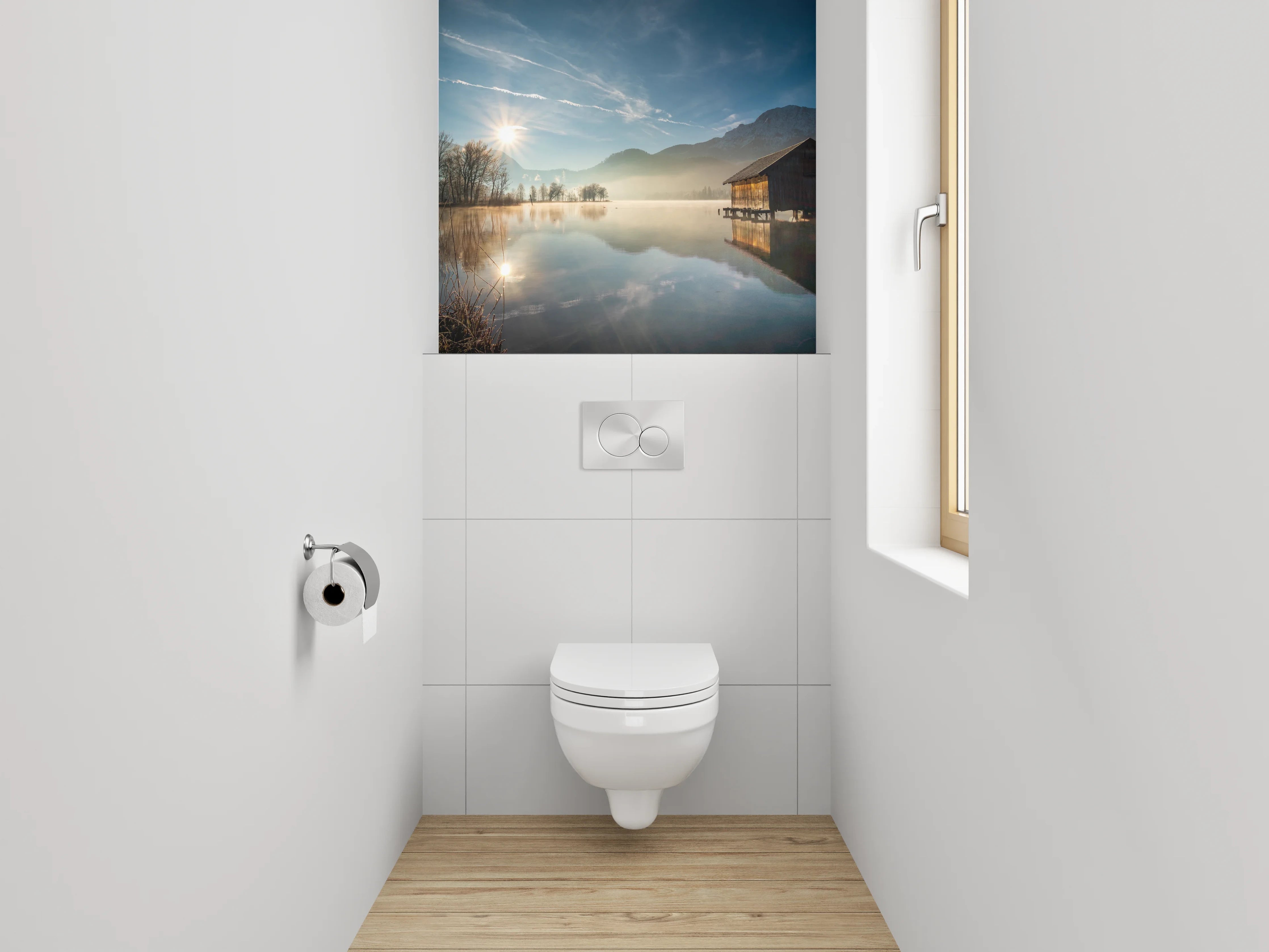 WC-Rückwand - Grauschimmer über stillen Wassern