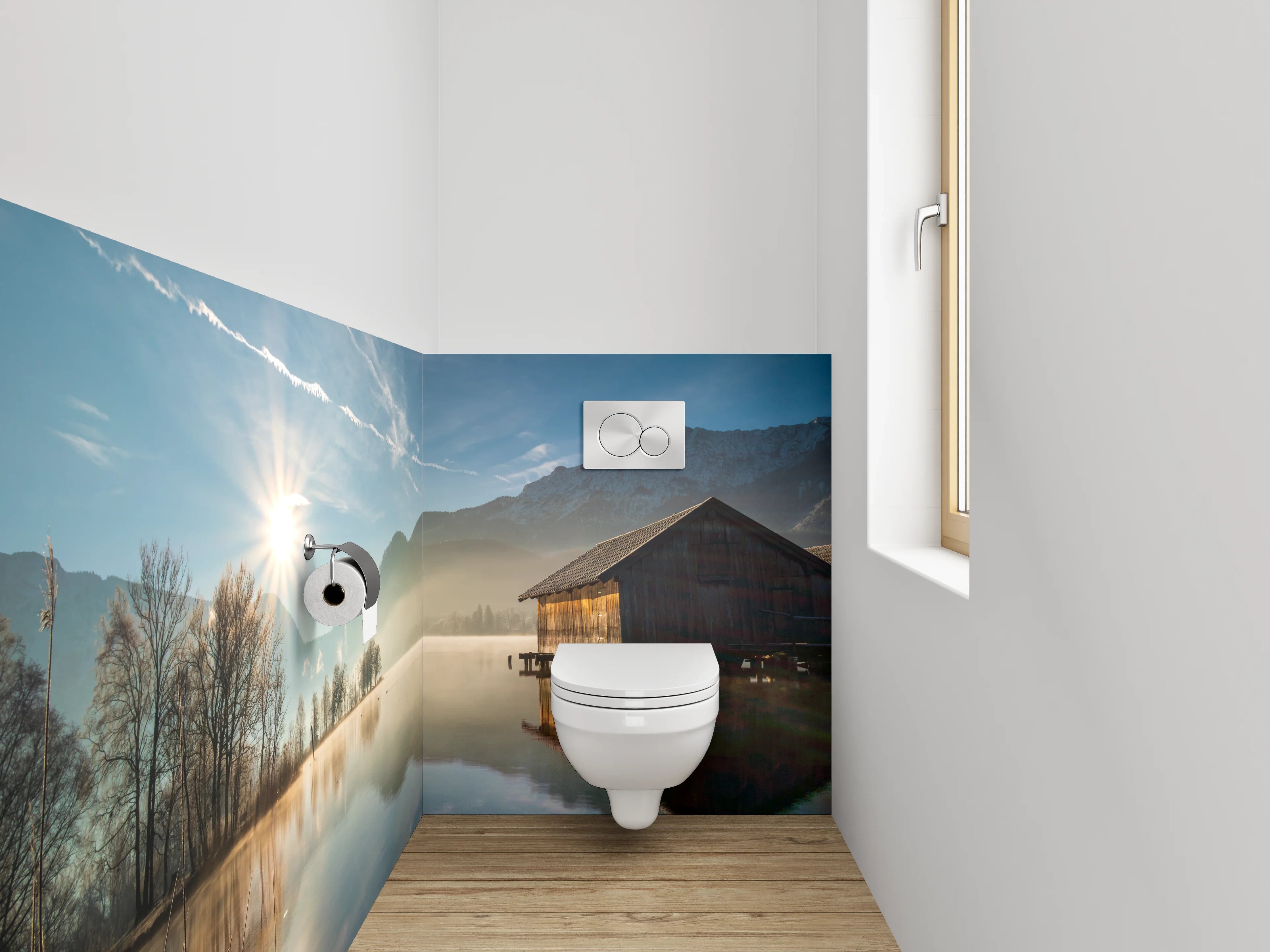 WC-Rückwand - Grauschimmer über stillen Wassern