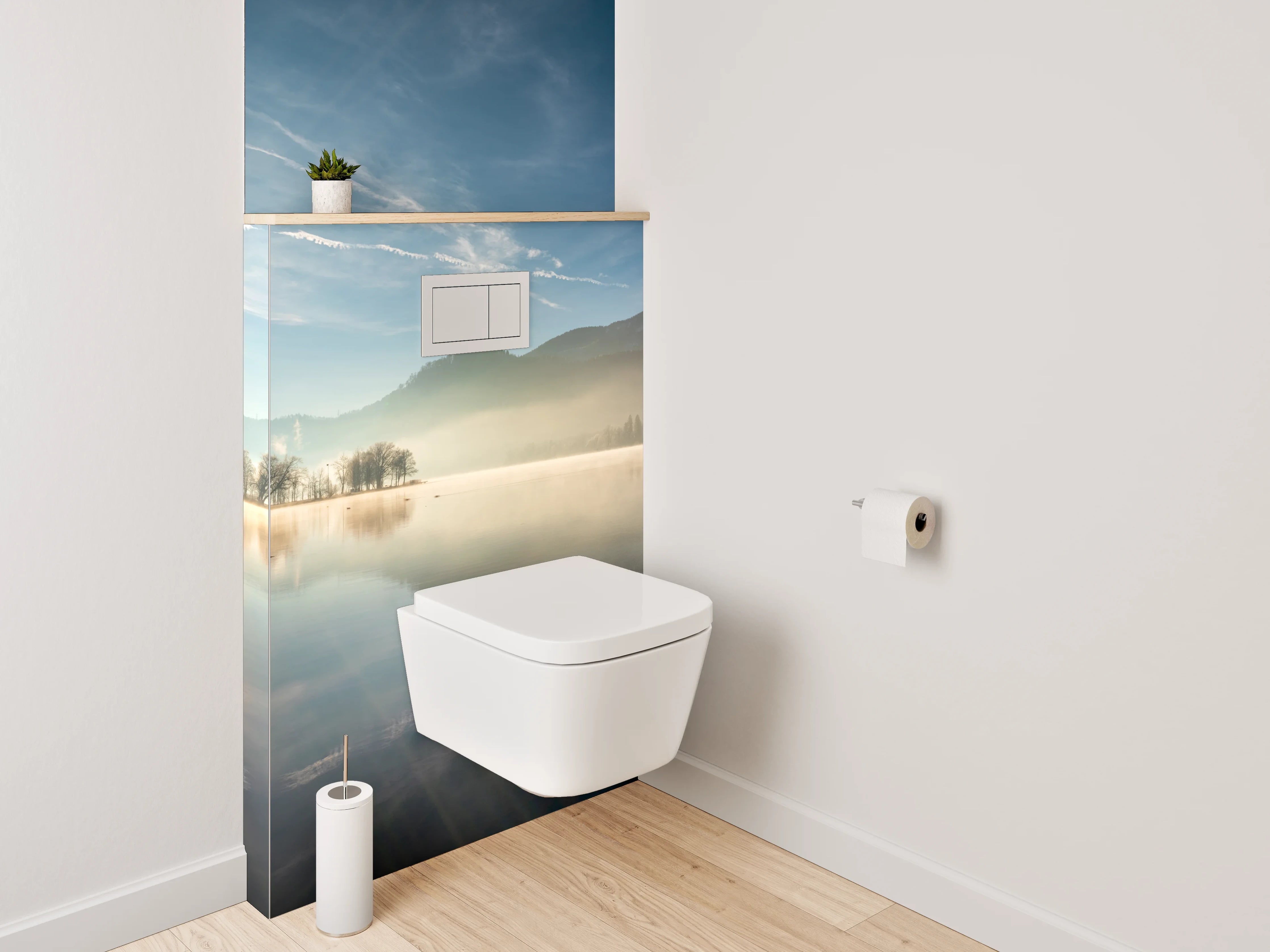 WC-Rückwand - Grauschimmer über stillen Wassern