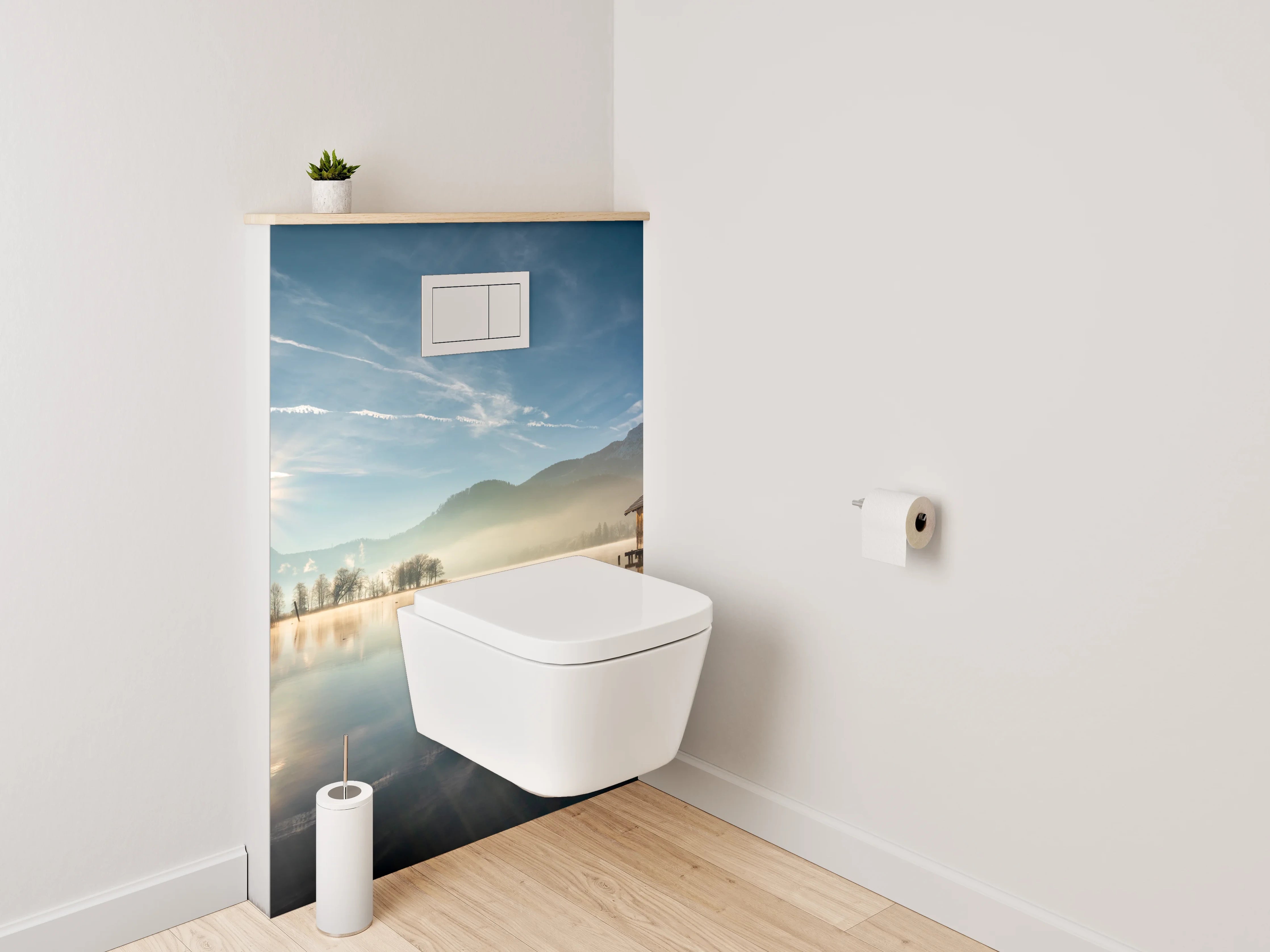 WC-Rückwand - Grauschimmer über stillen Wassern