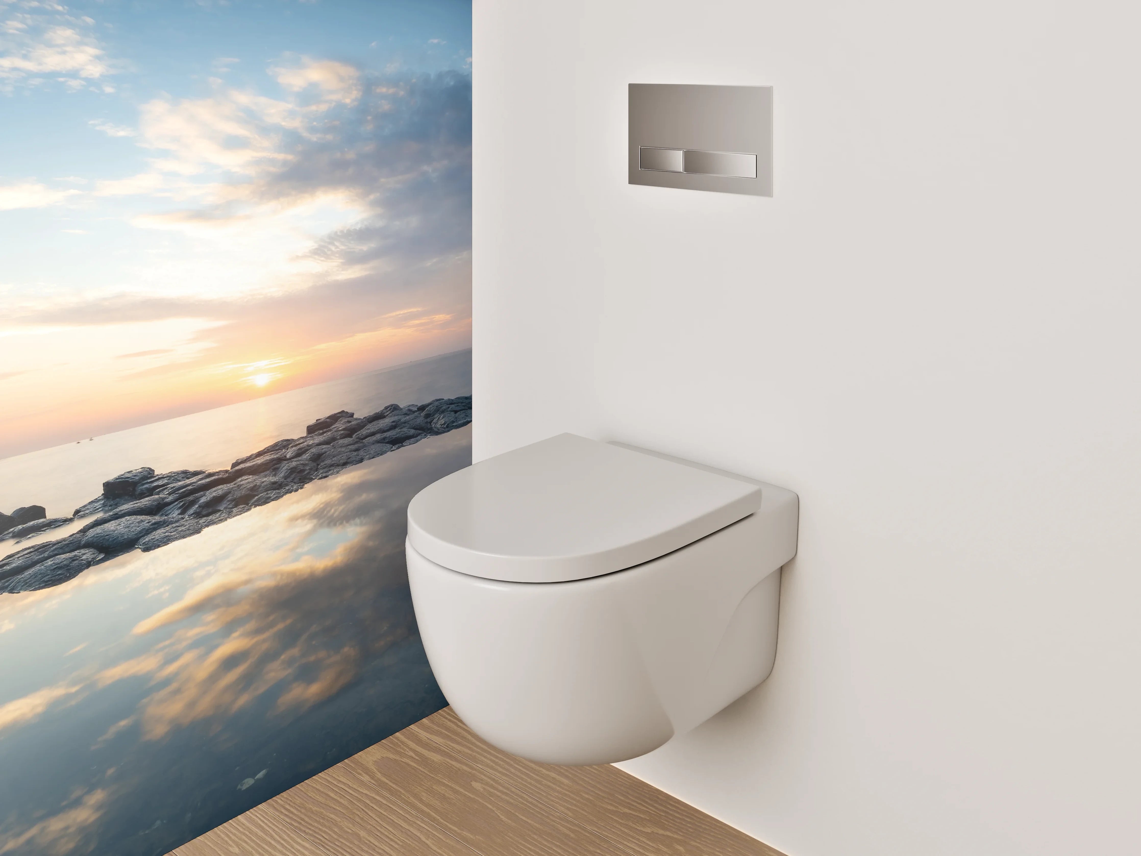 WC-Rückwand - Grauschimmer über stiller See