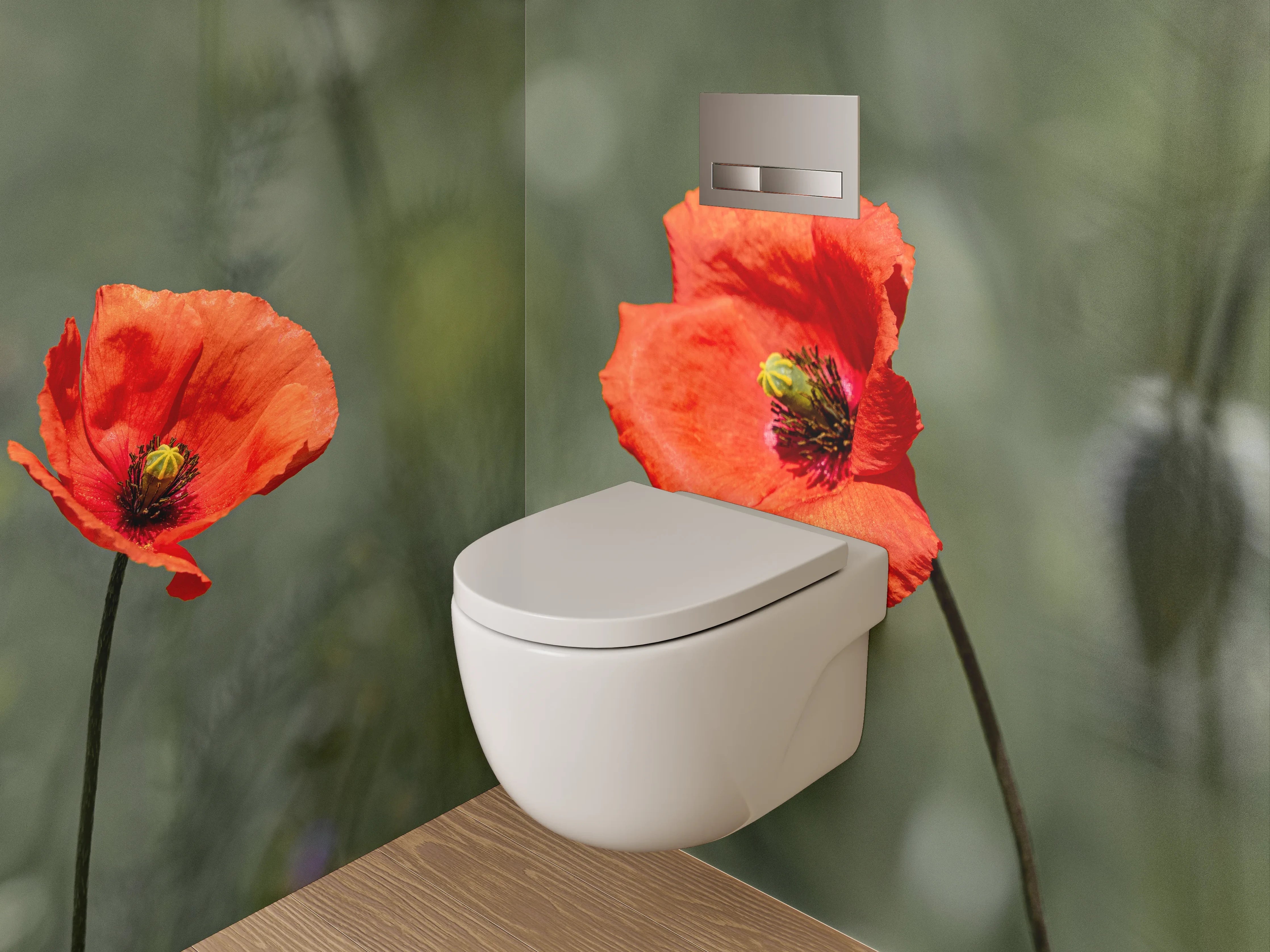 WC-Rückwand - Grauschimmer über weißen Blütenfeldern