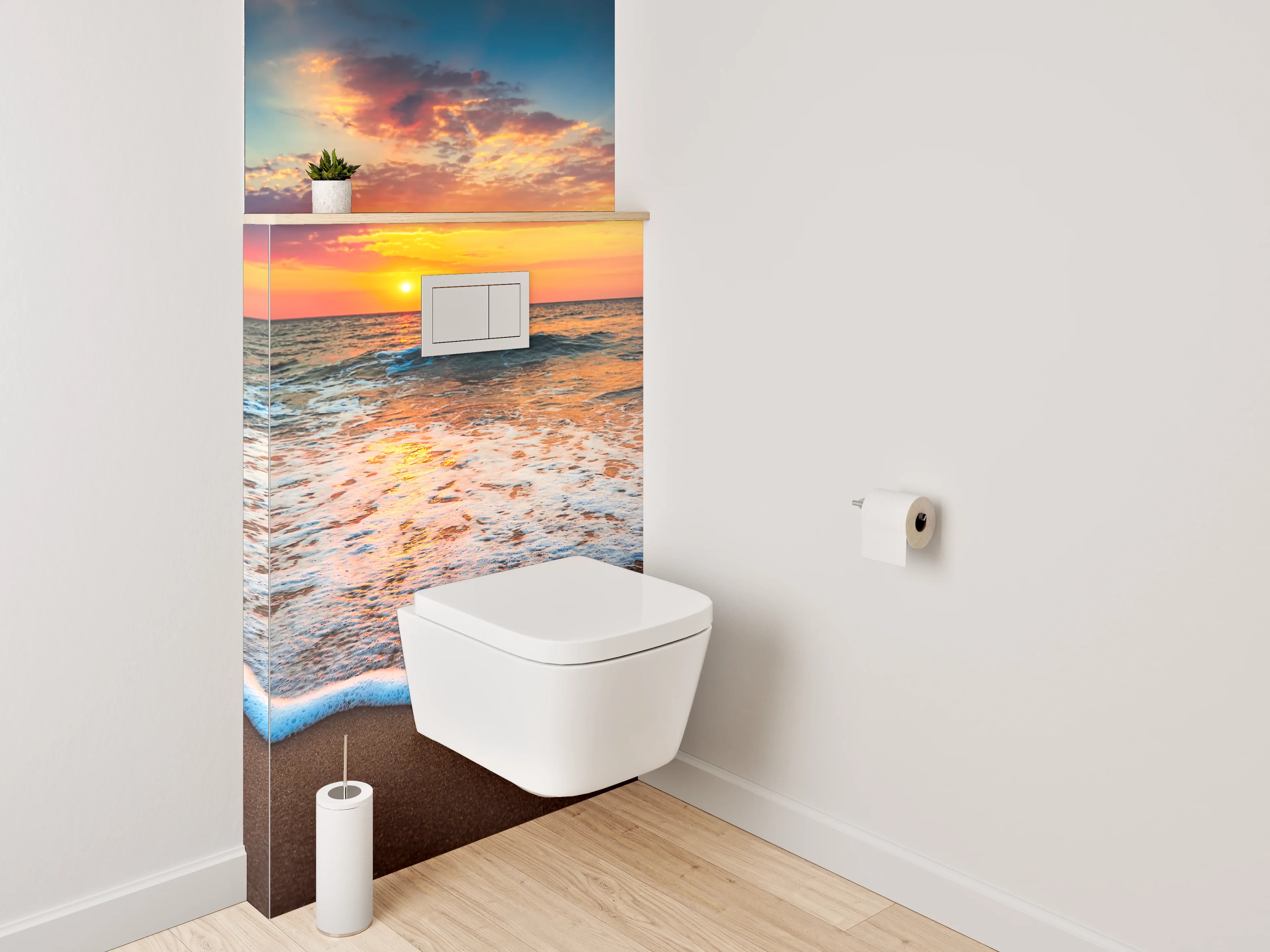 WC-Rückwand - Grauschimmer über weißen Meereswellen