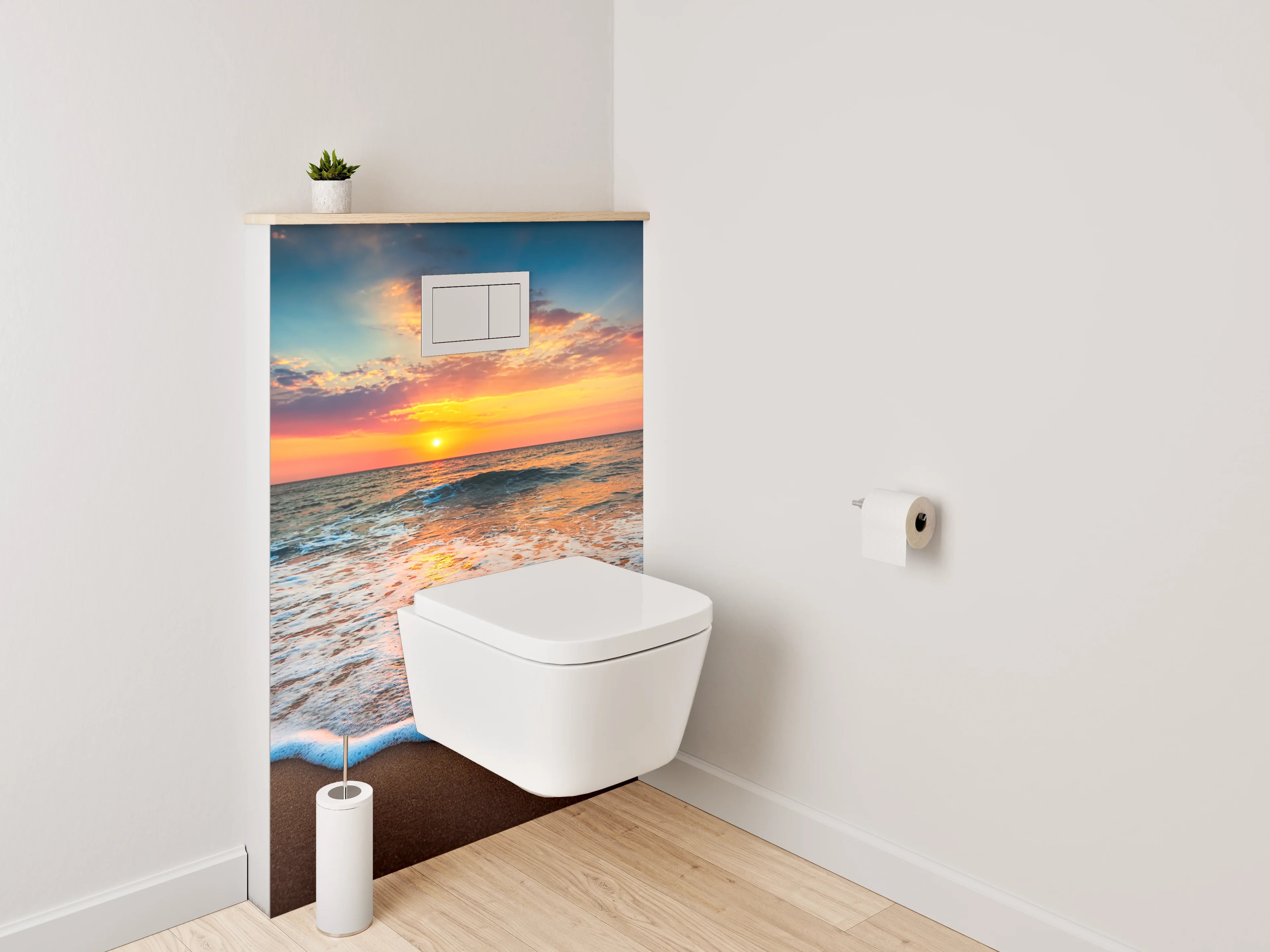 WC-Rückwand - Grauschimmer über weißen Meereswellen