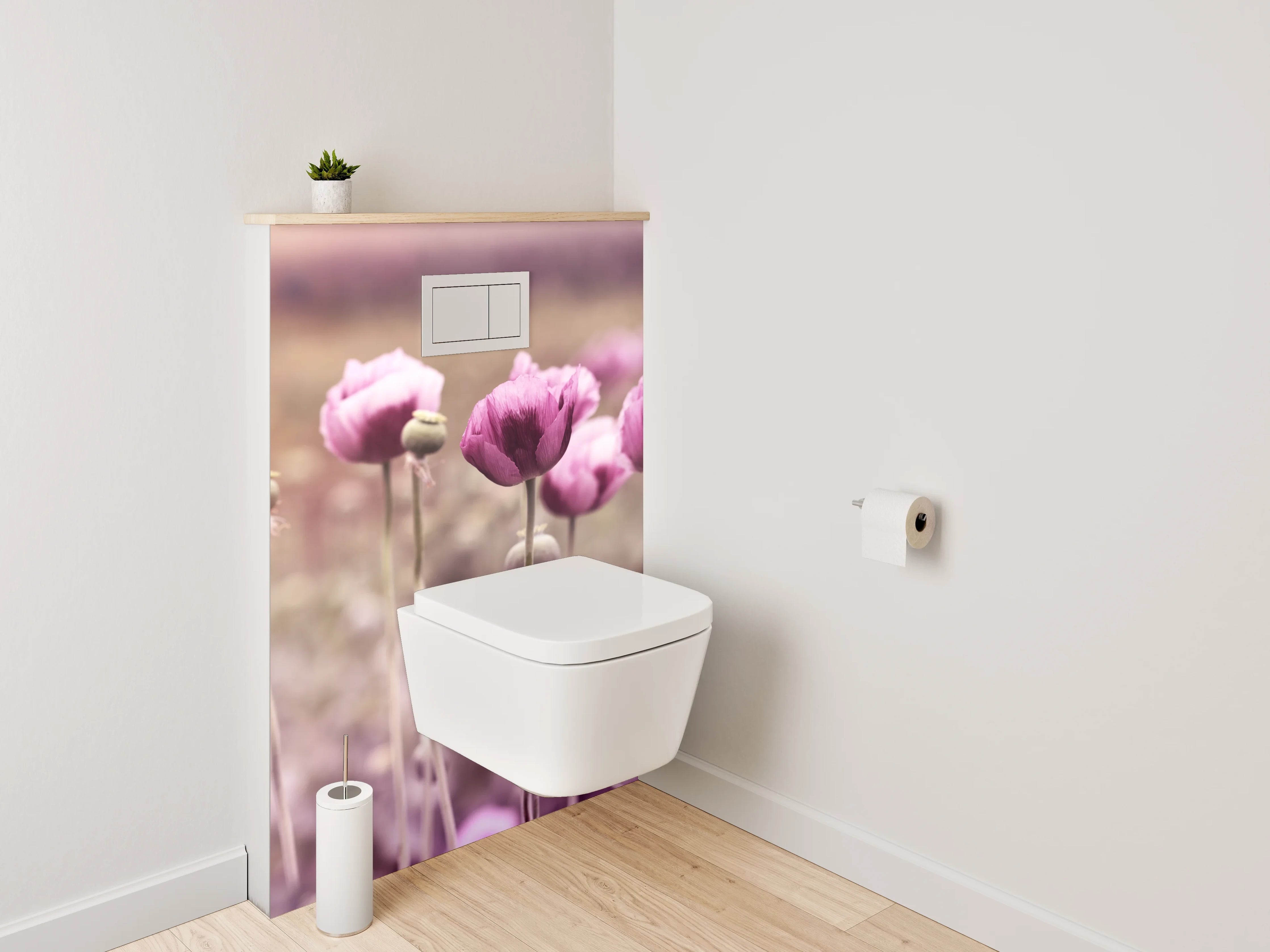 WC-Rückwand - Grauschimmer über weißen Mohnblüten