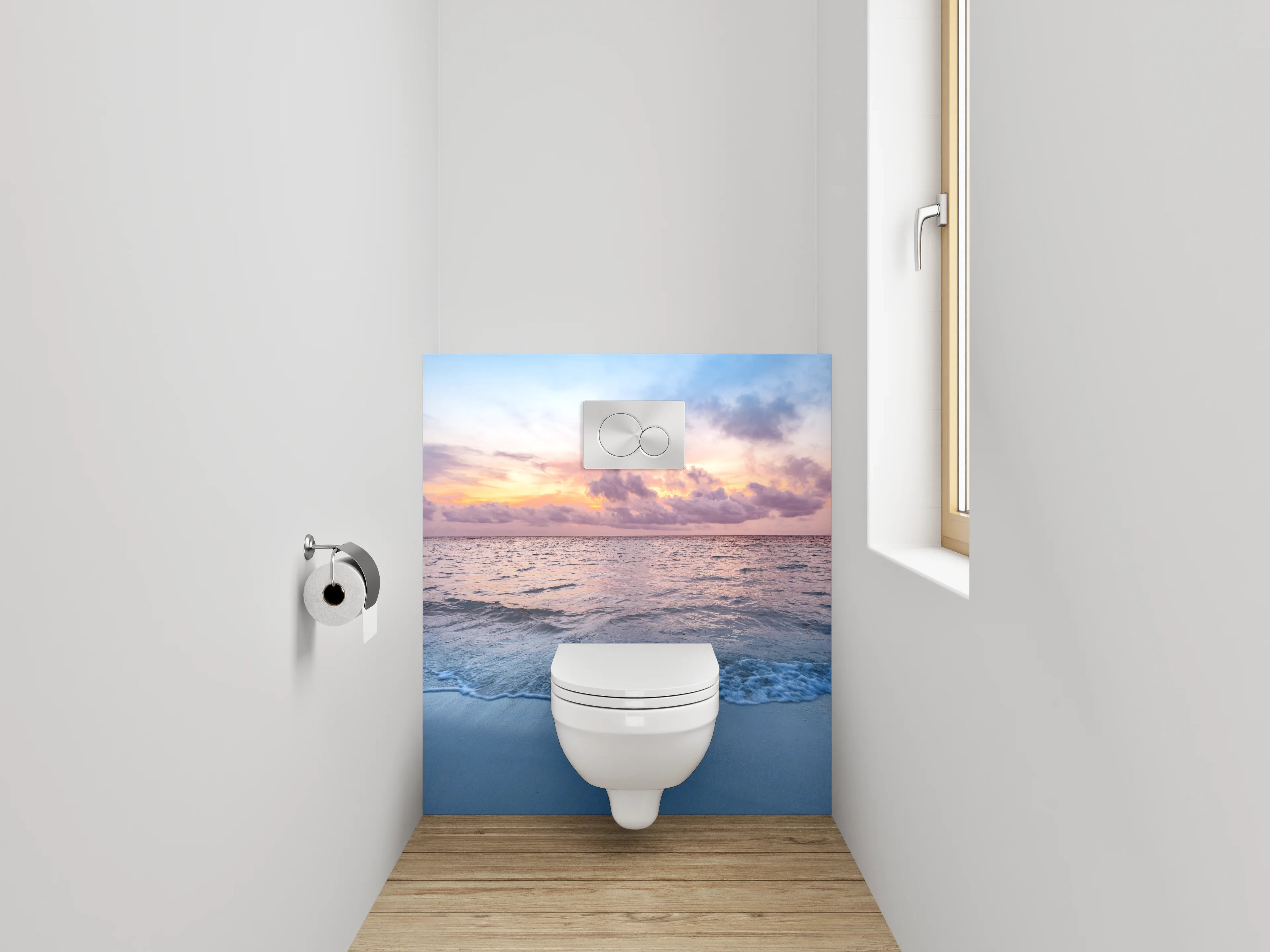 WC-Rückwand - Grauschimmer über weißen Wellen