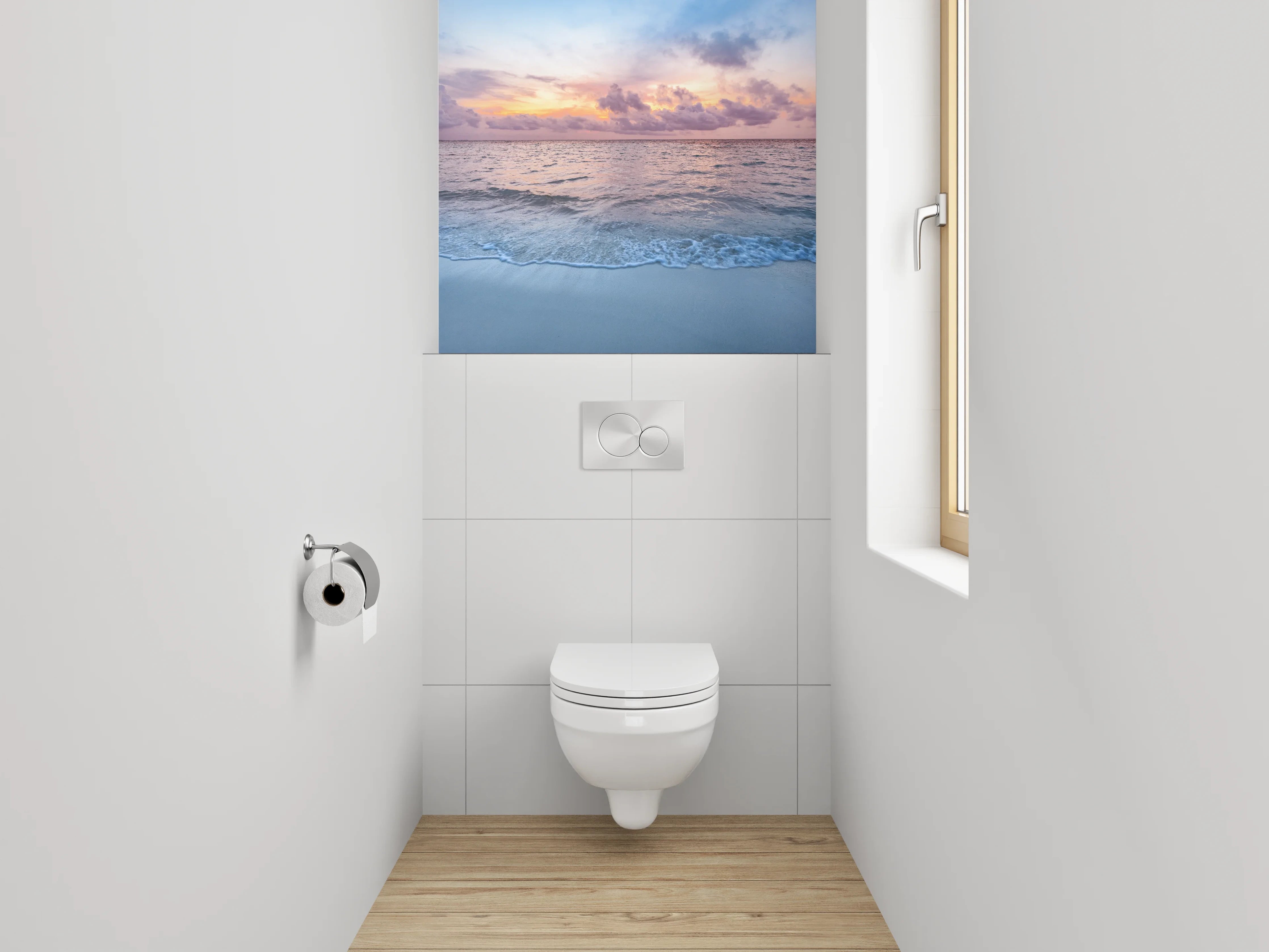 WC-Rückwand - Grauschimmer über weißen Wellen